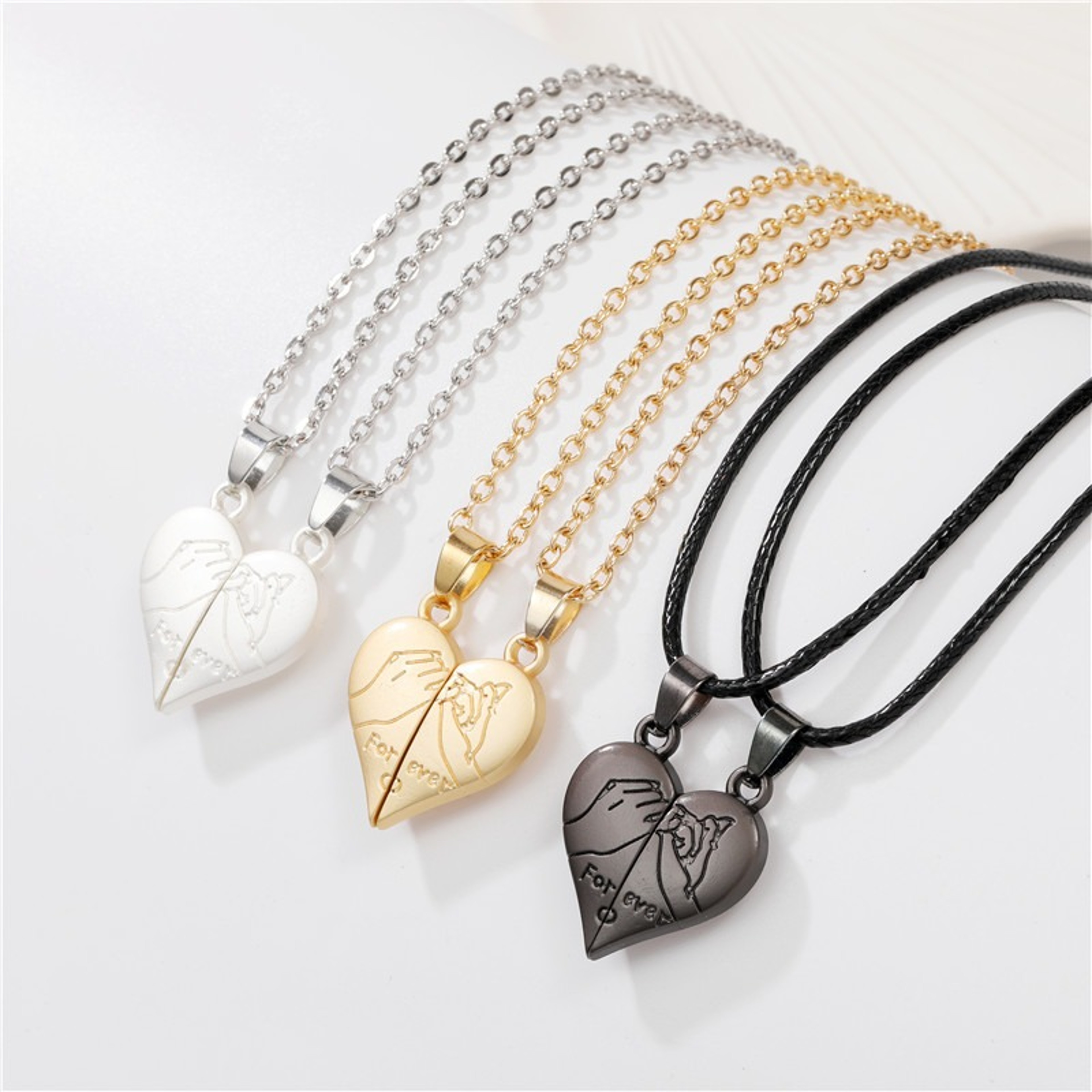 Couple Pendant Necklace Electrocardiogram Magnetic Heart Pendant Splicing Necklace Simple Quality V 0