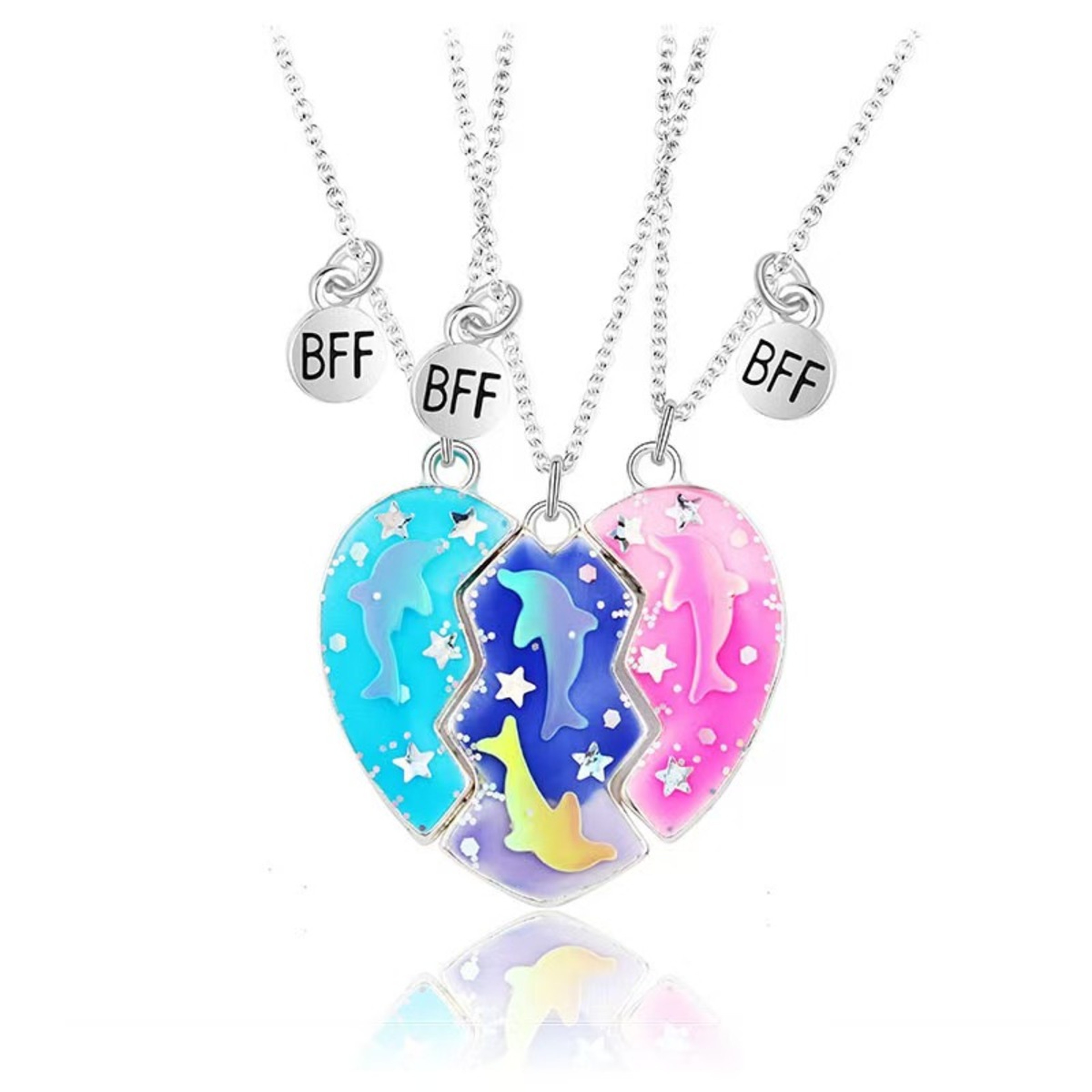 Stitching Heart Magnetic Best Friends Pendant Necklace Colorful Sequins Jewelry Gift For Men Couple 6
