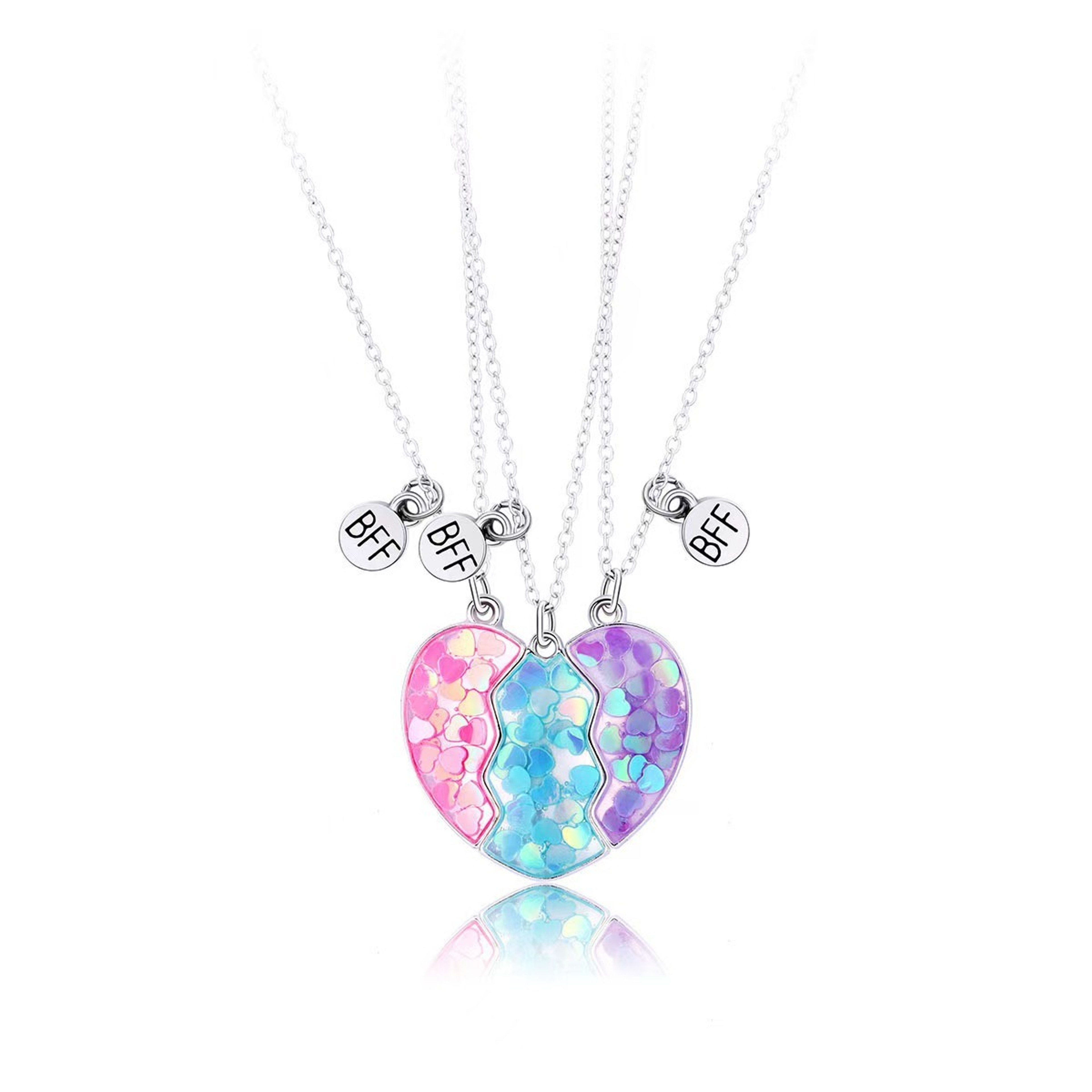 Stitching Heart Magnetic Best Friends Pendant Necklace Colorful Sequins Jewelry Gift For Men Couple 7