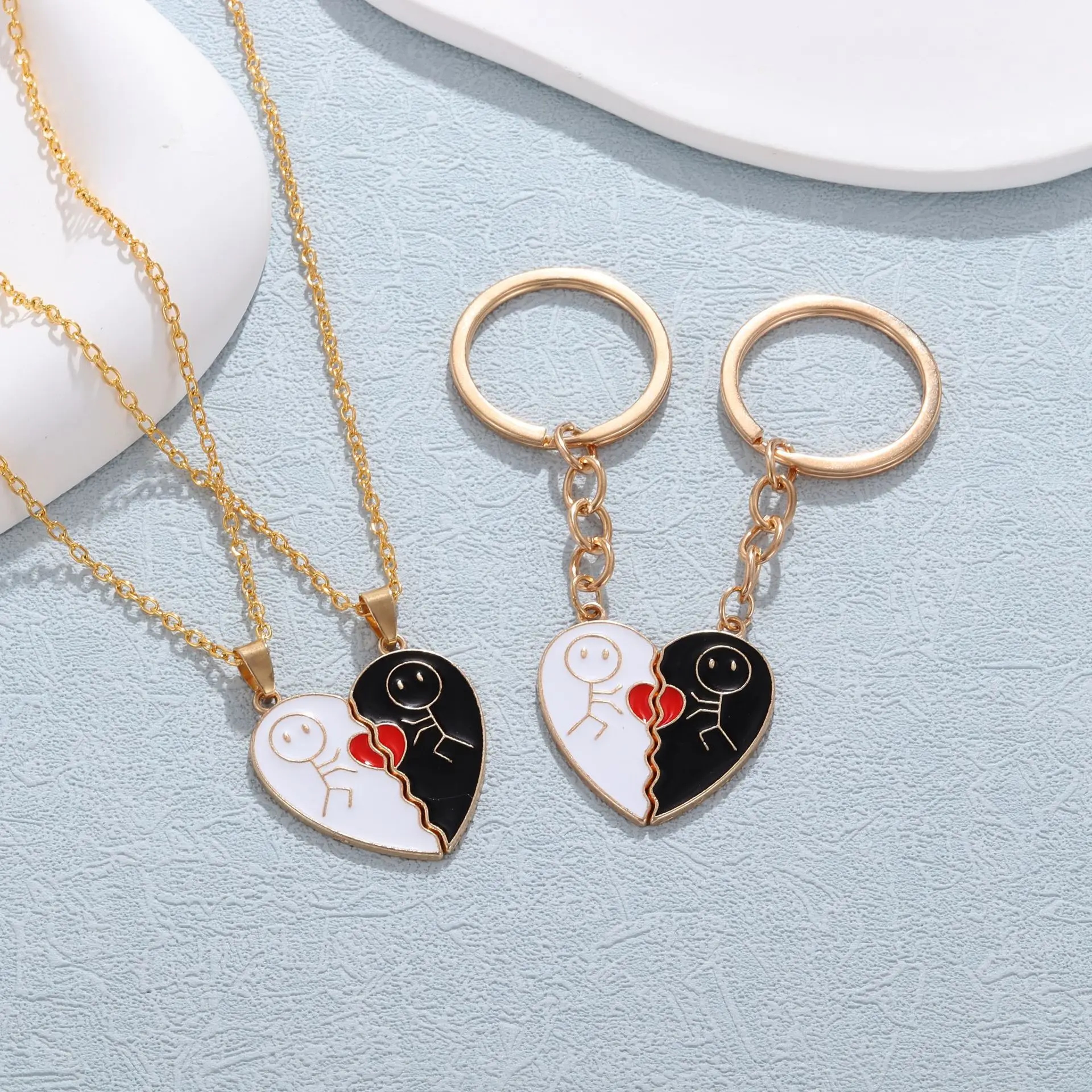 Couple Magnetic Necklace Stickman Heart Charm Fashion Trendy Splicing Heart Pendant Jewelry Gift 0