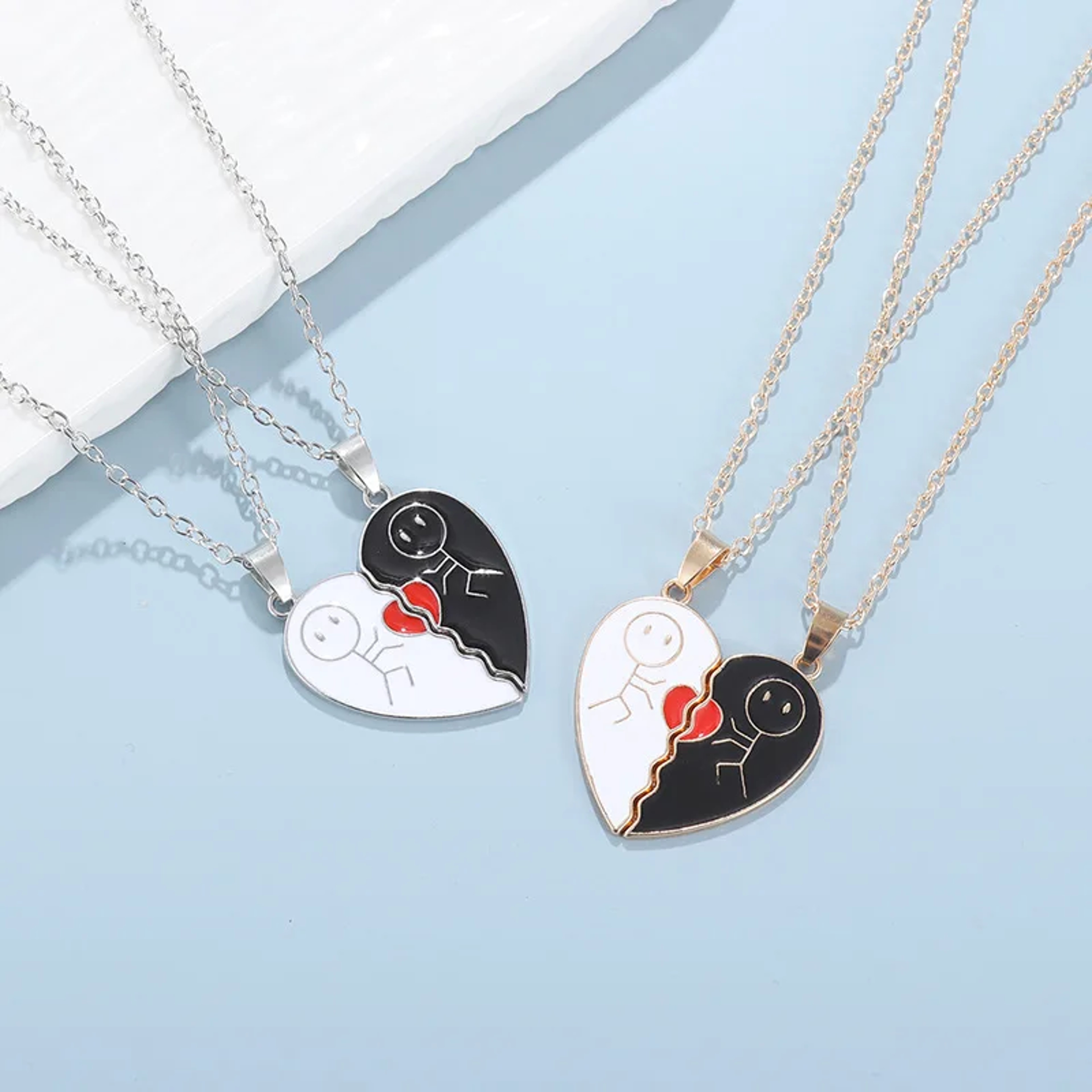 Couple Magnetic Necklace Stickman Heart Charm Fashion Trendy Splicing Heart Pendant Jewelry Gift 1