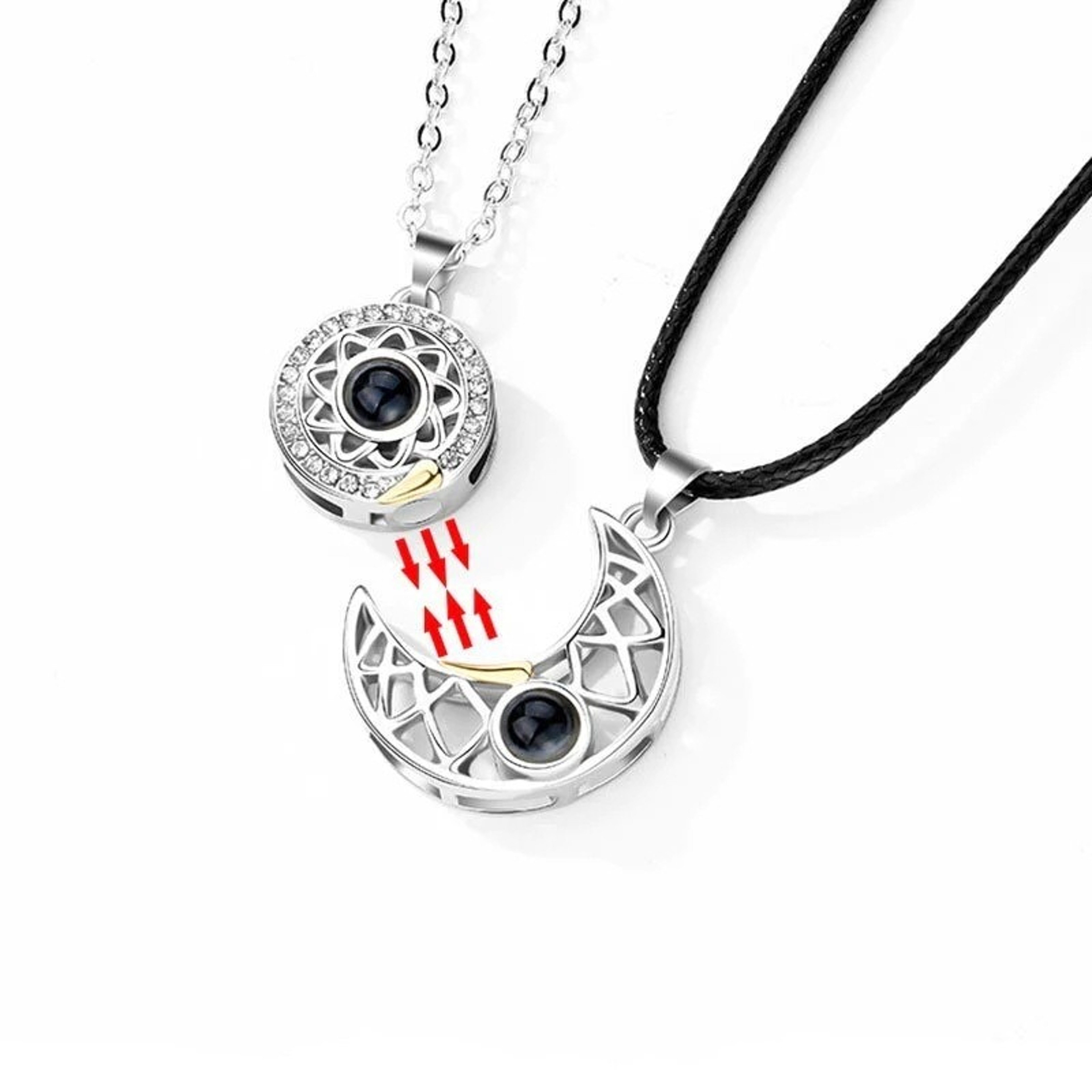Couple Magnetic Matching Necklace For Women Men Sun Moon Heart Shape Pendant I Love You Projection  3