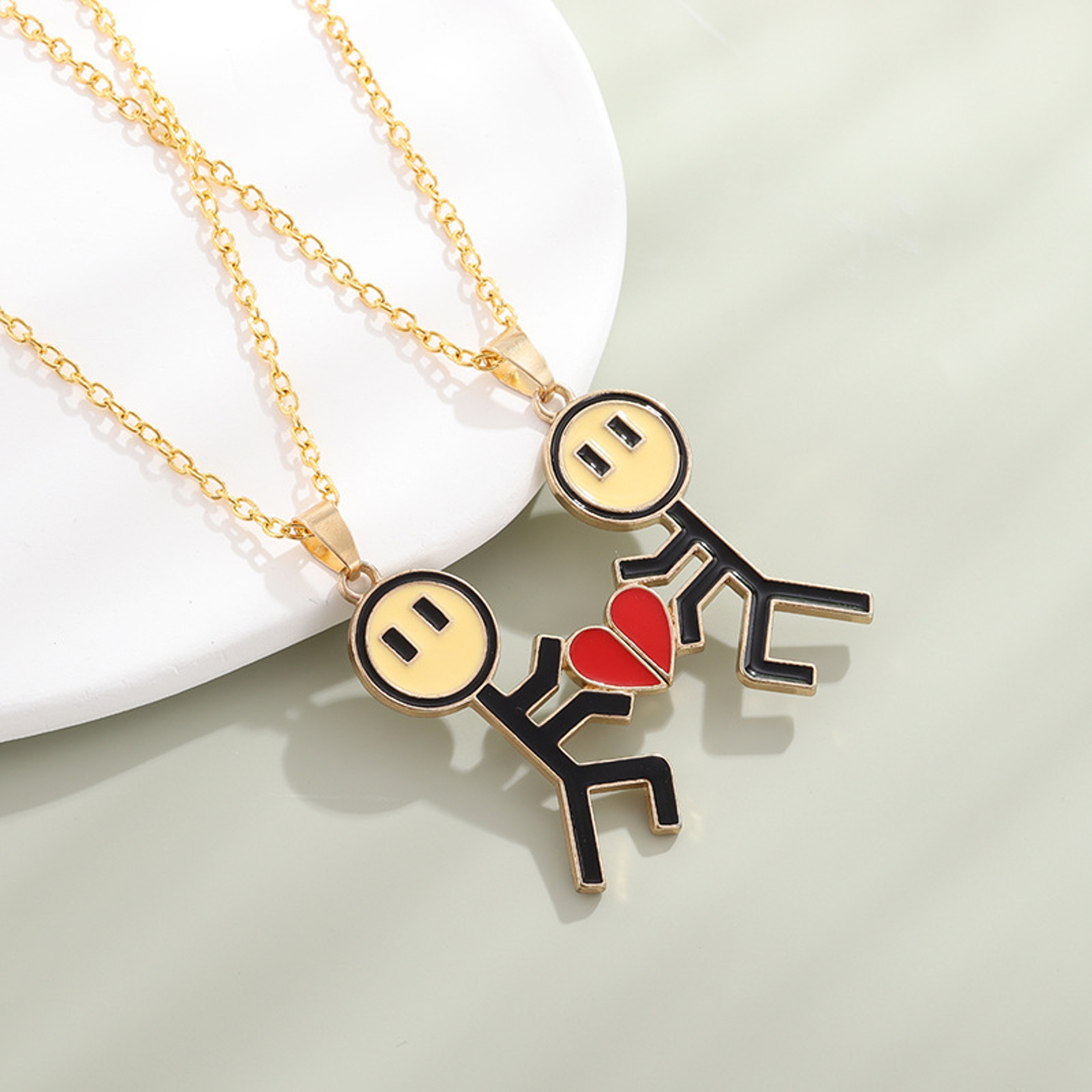 Couple Magnetic Necklace Simple Stickman Charm, Splicing Heart Pendant Jewelry Accessories, Romantic Gift – view 5