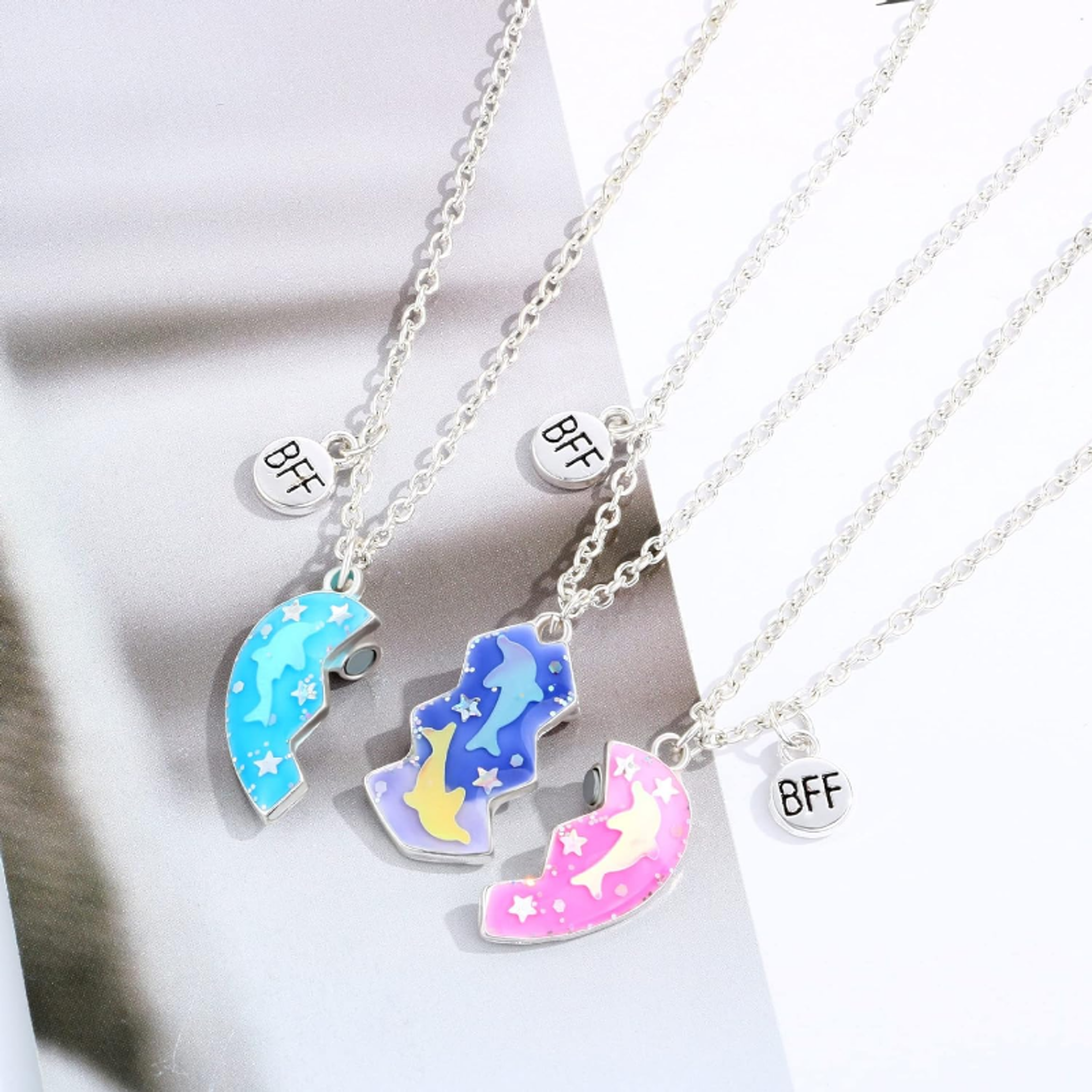 Magnetic Dolphin Friendship Necklace for 3 Girls, Best Friend Matching Heart Pendant, BFF Sister Animal Jewelry Set – view 5