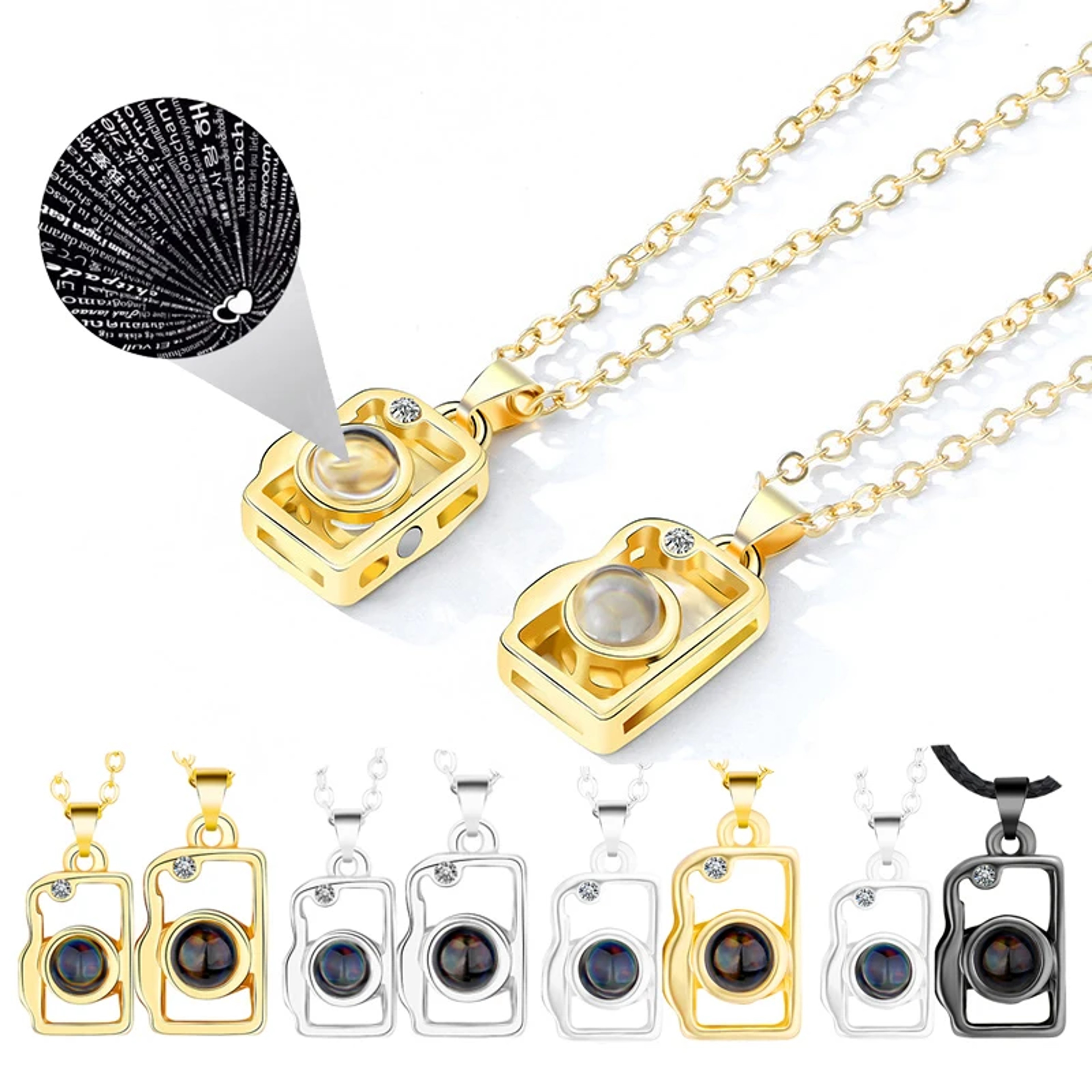 Attractive Magnetic Heart Camera Puzzle Pendant I Love You Projection Couple Necklace Gifts 0