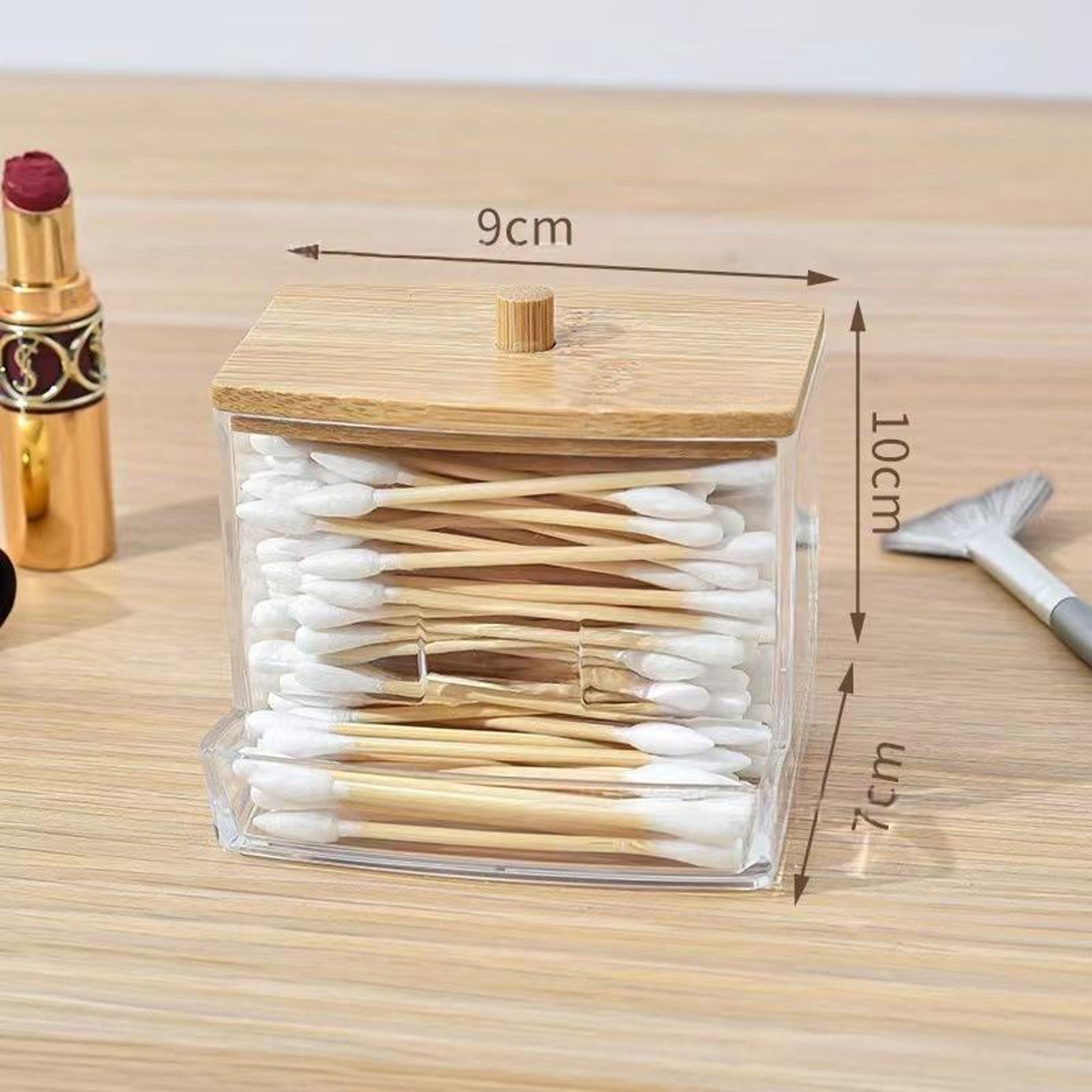 Acrylic Square Storage Box with Bamboo Cover Household Cotton Swab Tank for Bathroom Bedroom – view 7