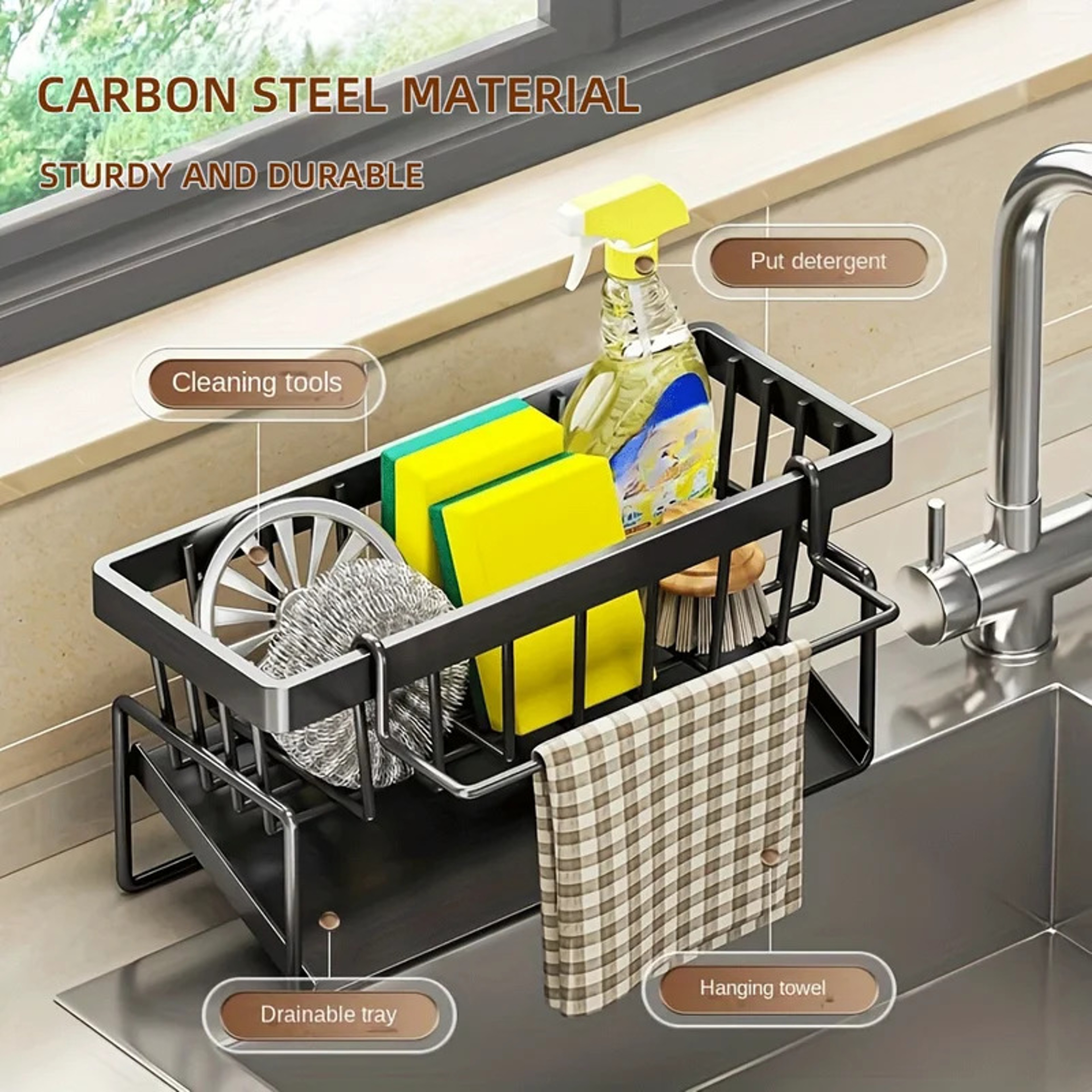 Dishcloth Storage Sponge Draining Rack Dishwashing Liquid Kitchen Organizer 1