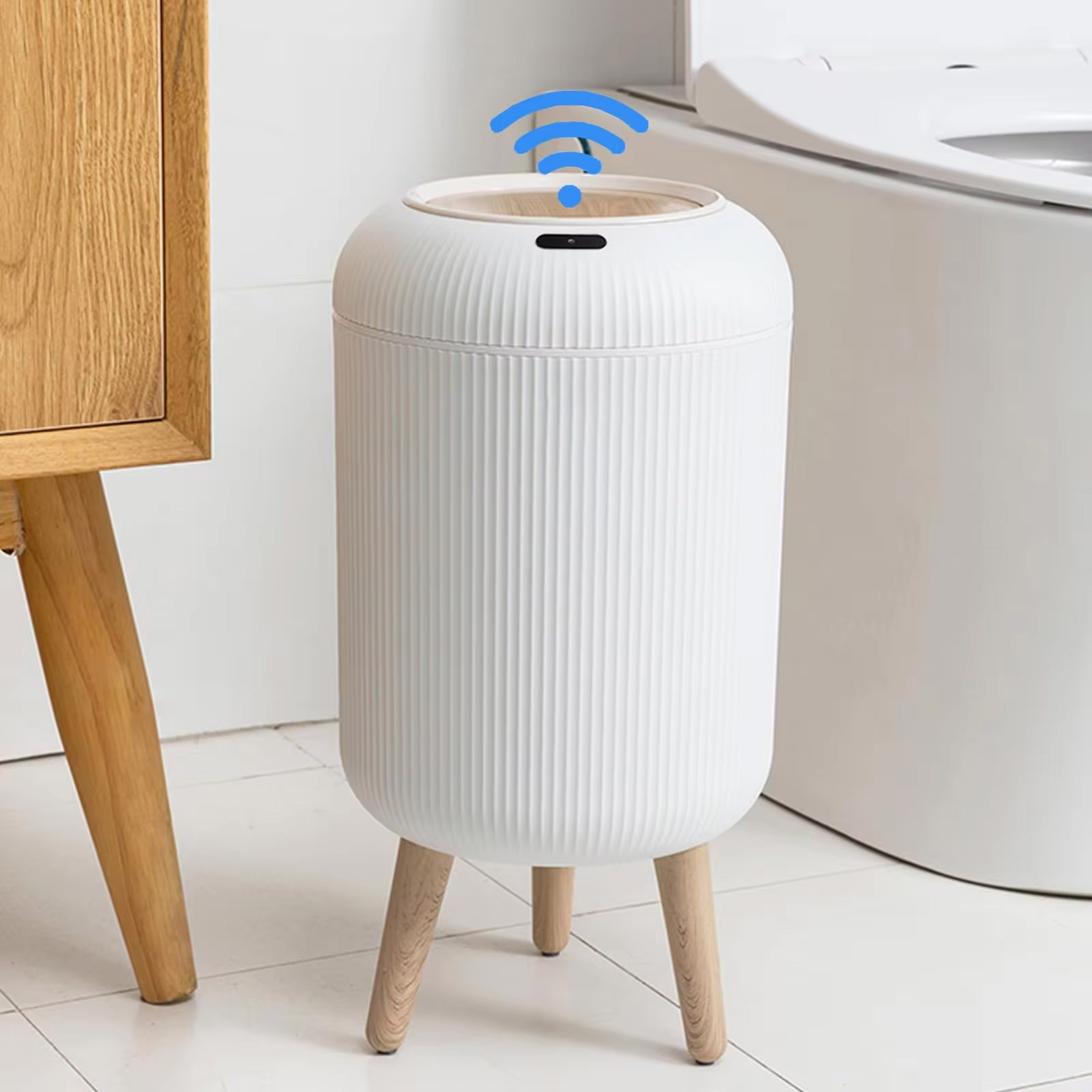 Small Plastic Smart Trash Can With Lid Automatic Motion Sensor For Bedroom Bathroom Kitchen Office 0
