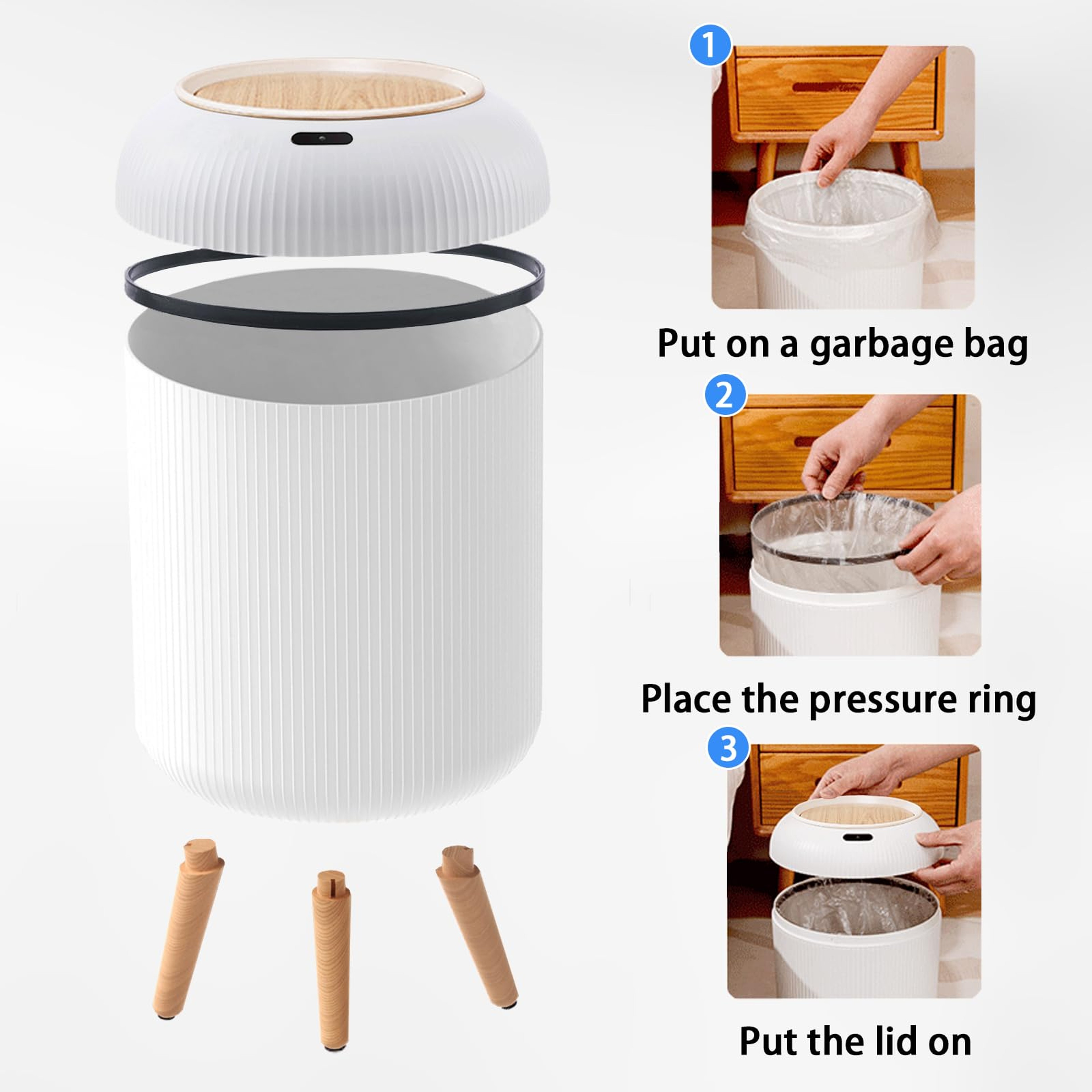 Small Plastic Smart Trash Can With Lid Automatic Motion Sensor For Bedroom Bathroom Kitchen Office 4