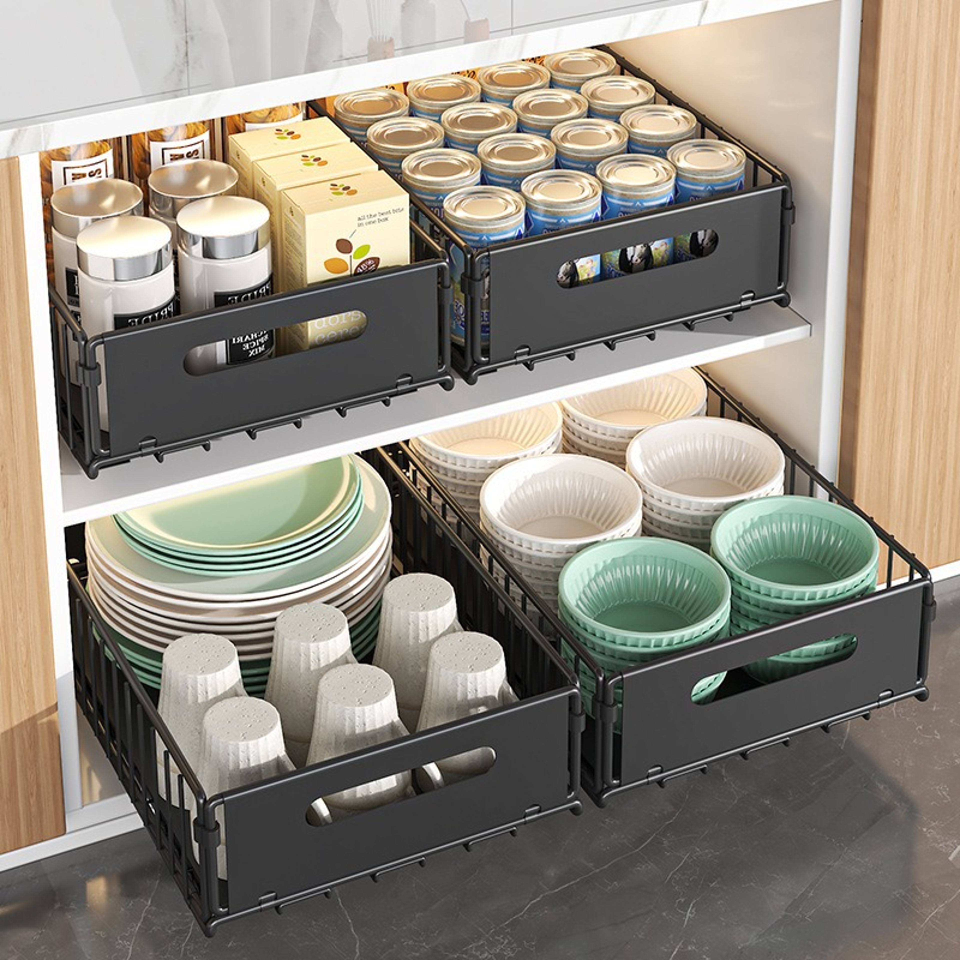 Pullout Storage Box Internal Basket Kitchen Storage Rack Bathroom Cabinet 4