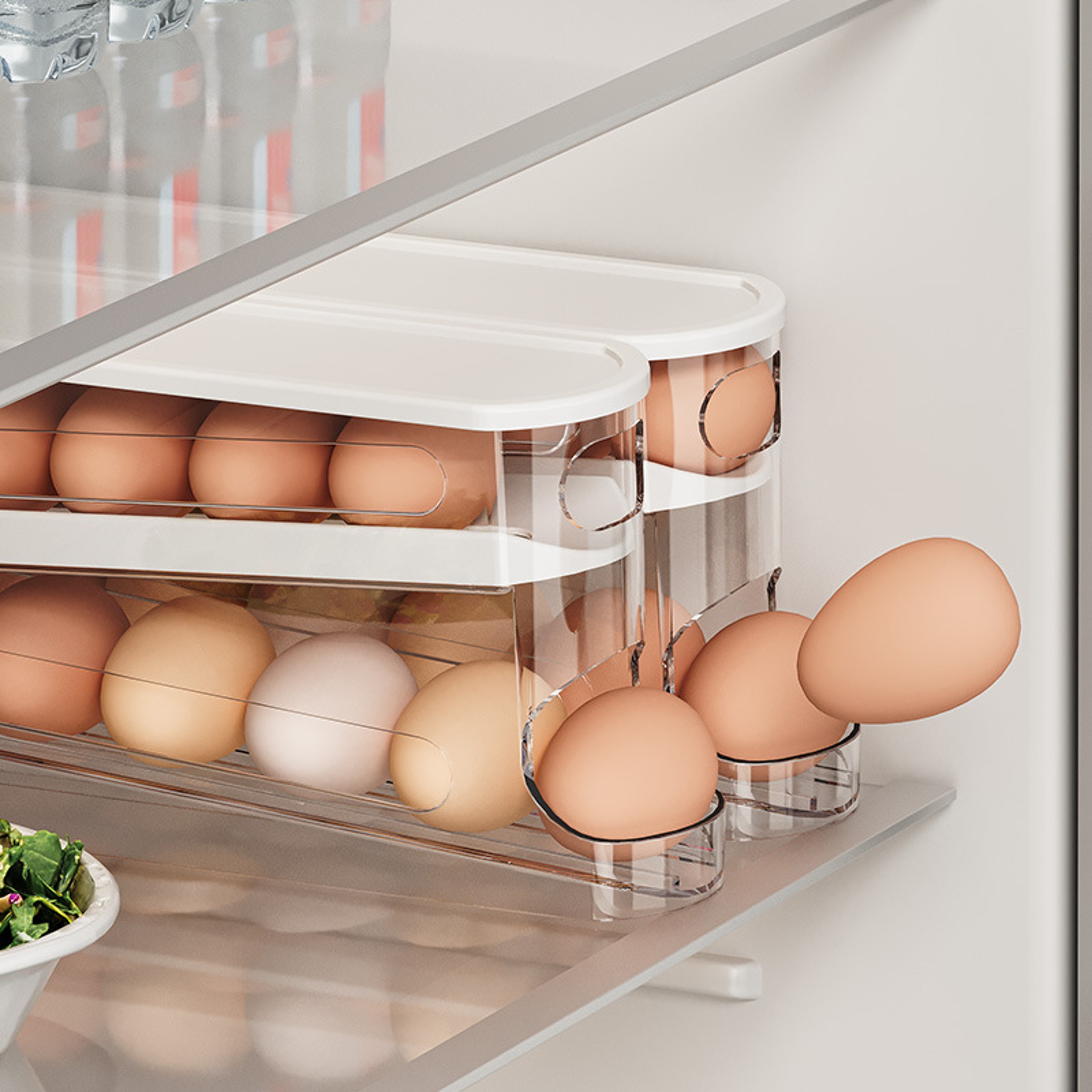 Automatic Rolling Egg Holder Rack Bilayer Fridge Storage Box Ladder Style Egg Organizer Dispenser F 1