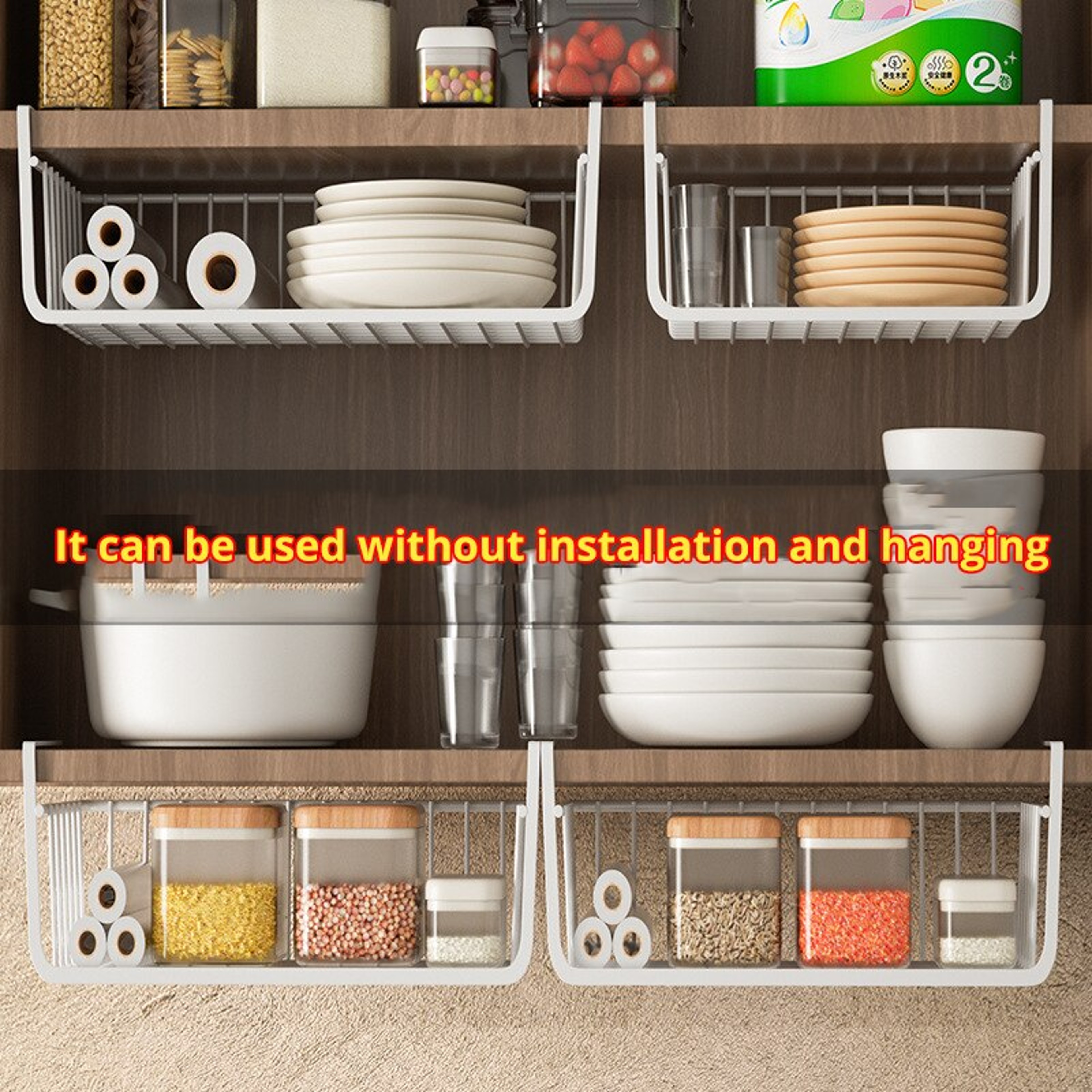 Hanging Iron Net Basket For Storage Large Capacity Under Cabinet Wall Basket Kitchen Tools Organize 3