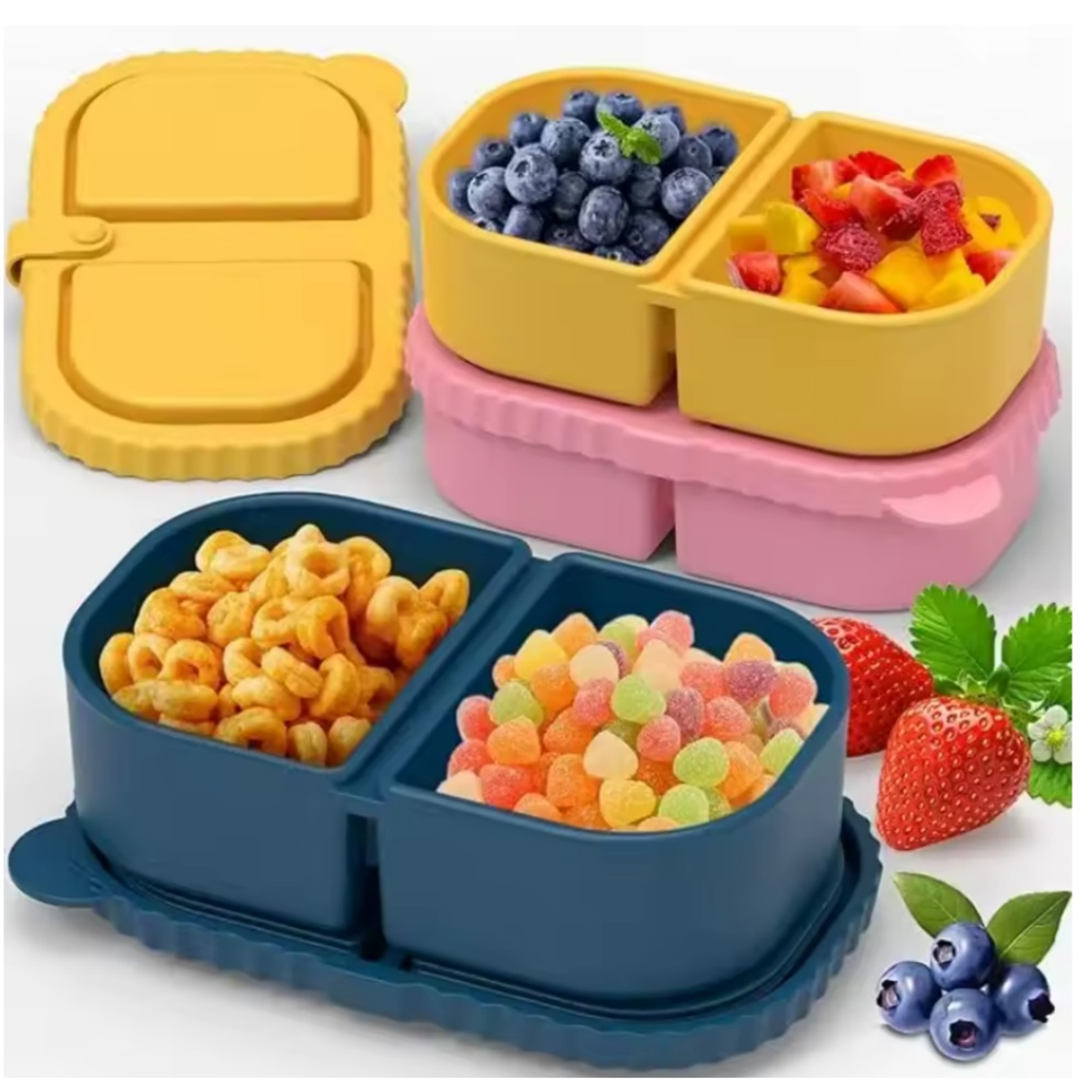 Double Compartment Snackle Box Leakproof Sauce Salad Box Premium Silicone Reusable Snack Containers 0