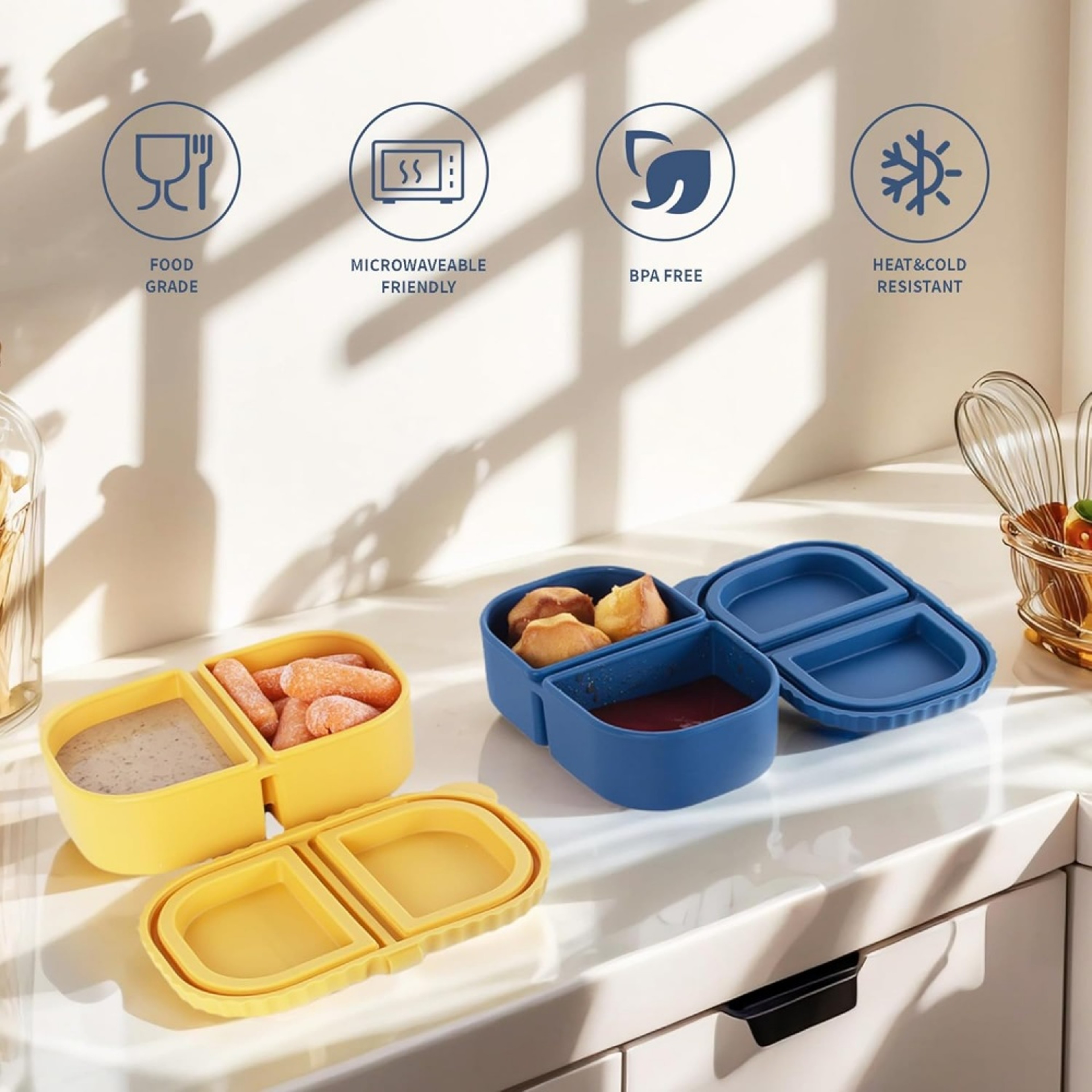 Double Compartment Snackle Box Leakproof Sauce Salad Box Premium Silicone Reusable Snack Containers 2