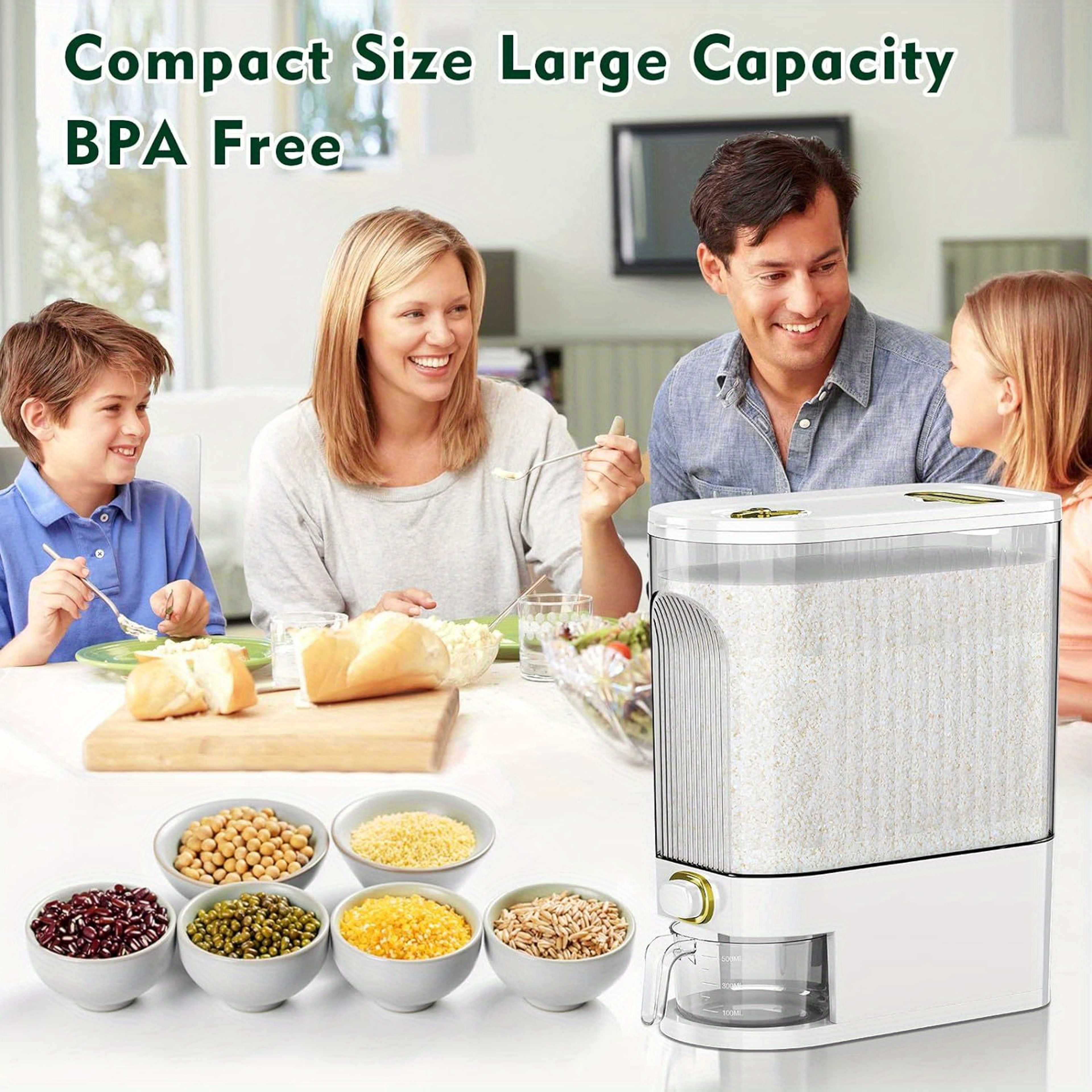 Large Pantry Storage Container With Measuring Cup Rice Dispenser With Time Markings 2