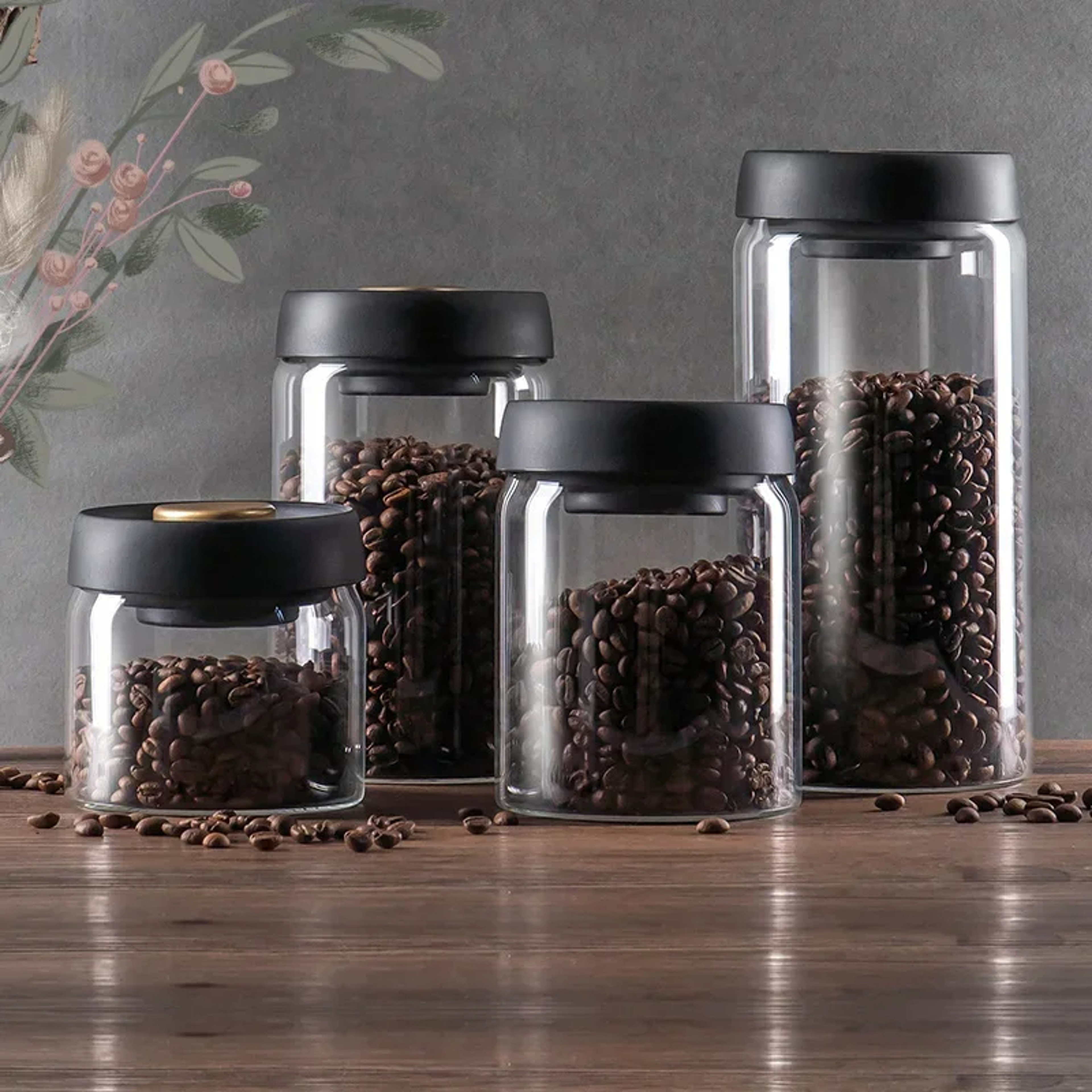 Transparent Glass Coffee Beans Storage Jars Vacuum Sealed Tank Airtight Food Storage Household Mois 1