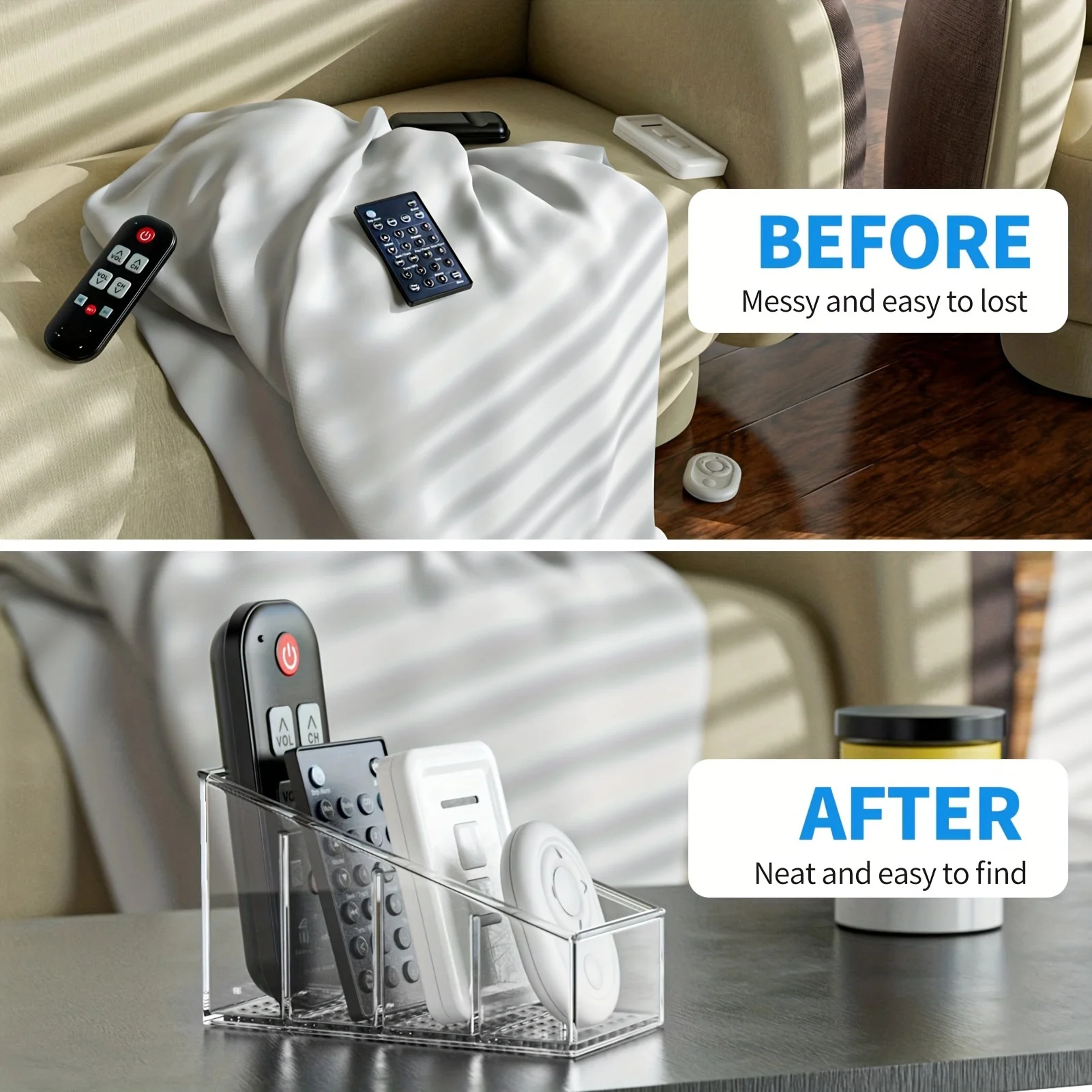 Desk Organizer With Compartments Clear Plastic Remote Control Holder For Home Office Use 3