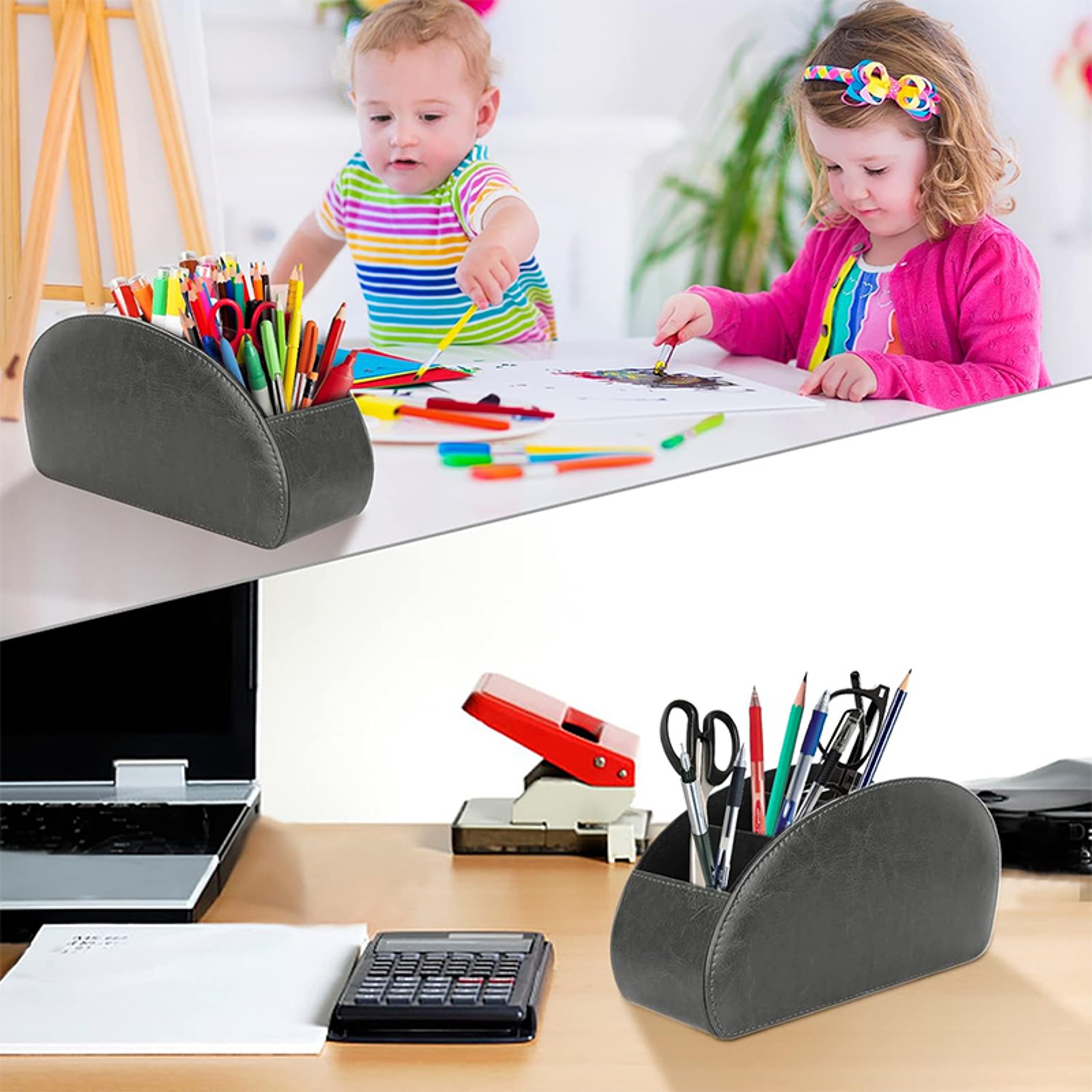 Remote Control Holder With Compartments PU Leather TV Remote Caddy Storage Box Organizer Tray 2