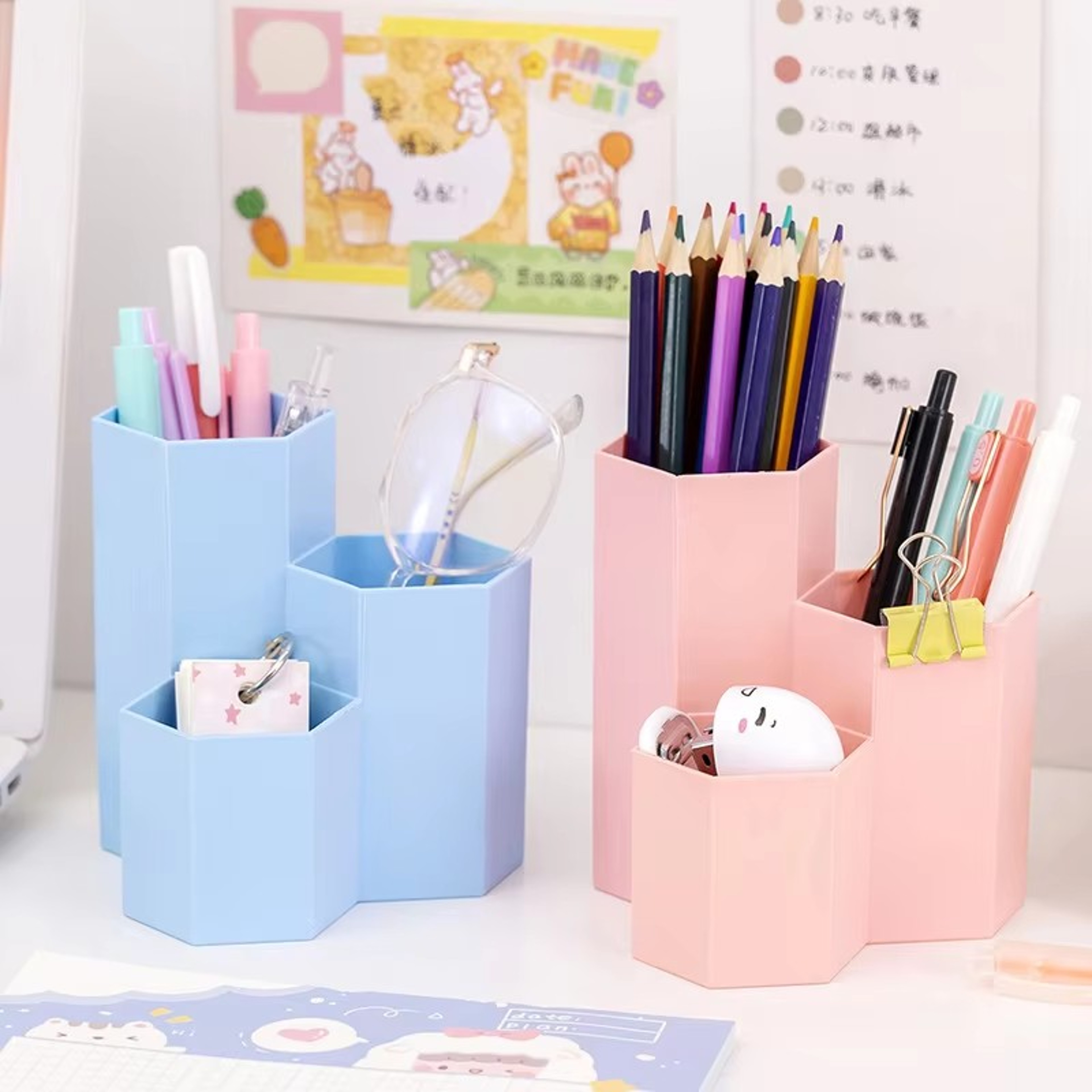 Multifunctional Desktop Storage Box Threegrid Pen Holder Makeup Brush Stationery 0