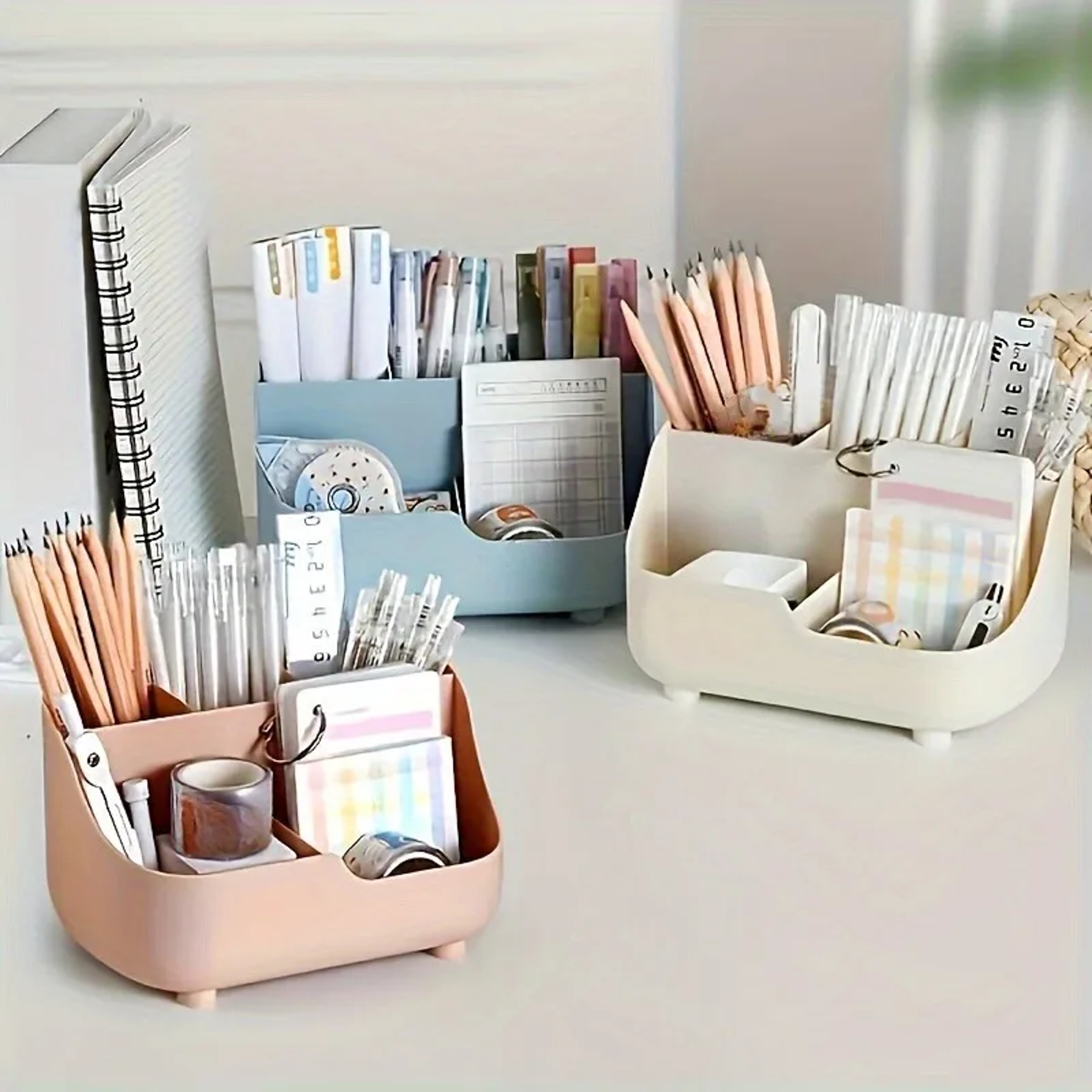 Simple Solid Color Five Grid Desktop Storage Box Large Capacity Multi Function Storage Box For Offi 0