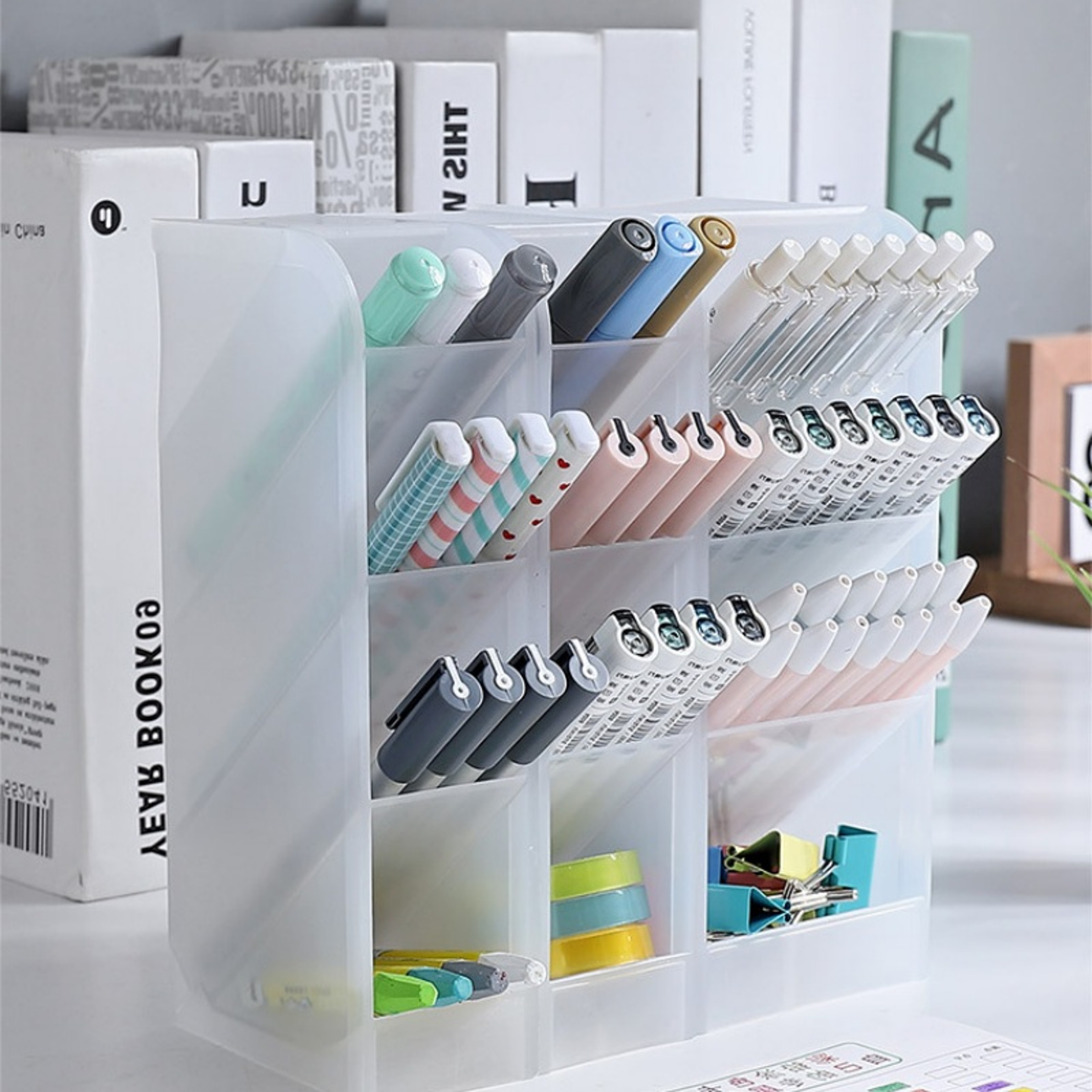 Large Capacity Matte Transparent Plastic Pen Holder For Desk Organization And Stationery Storage Fo