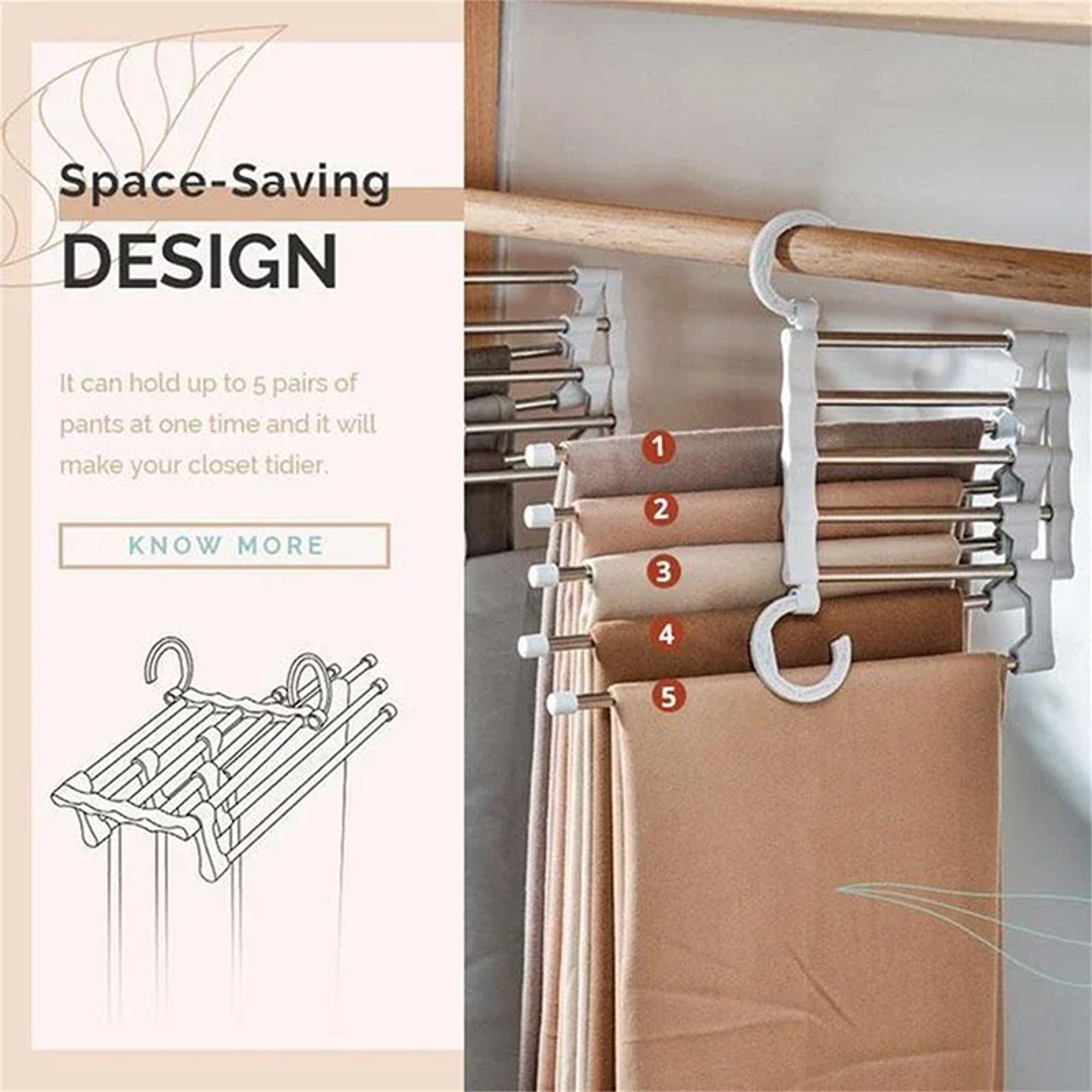 Folding Pants Hanger Stainless Steel Tie Hanger Clothes Rack Tongs Clothes Hangers Bedroom Closet Organizer Pant Rack – view 6