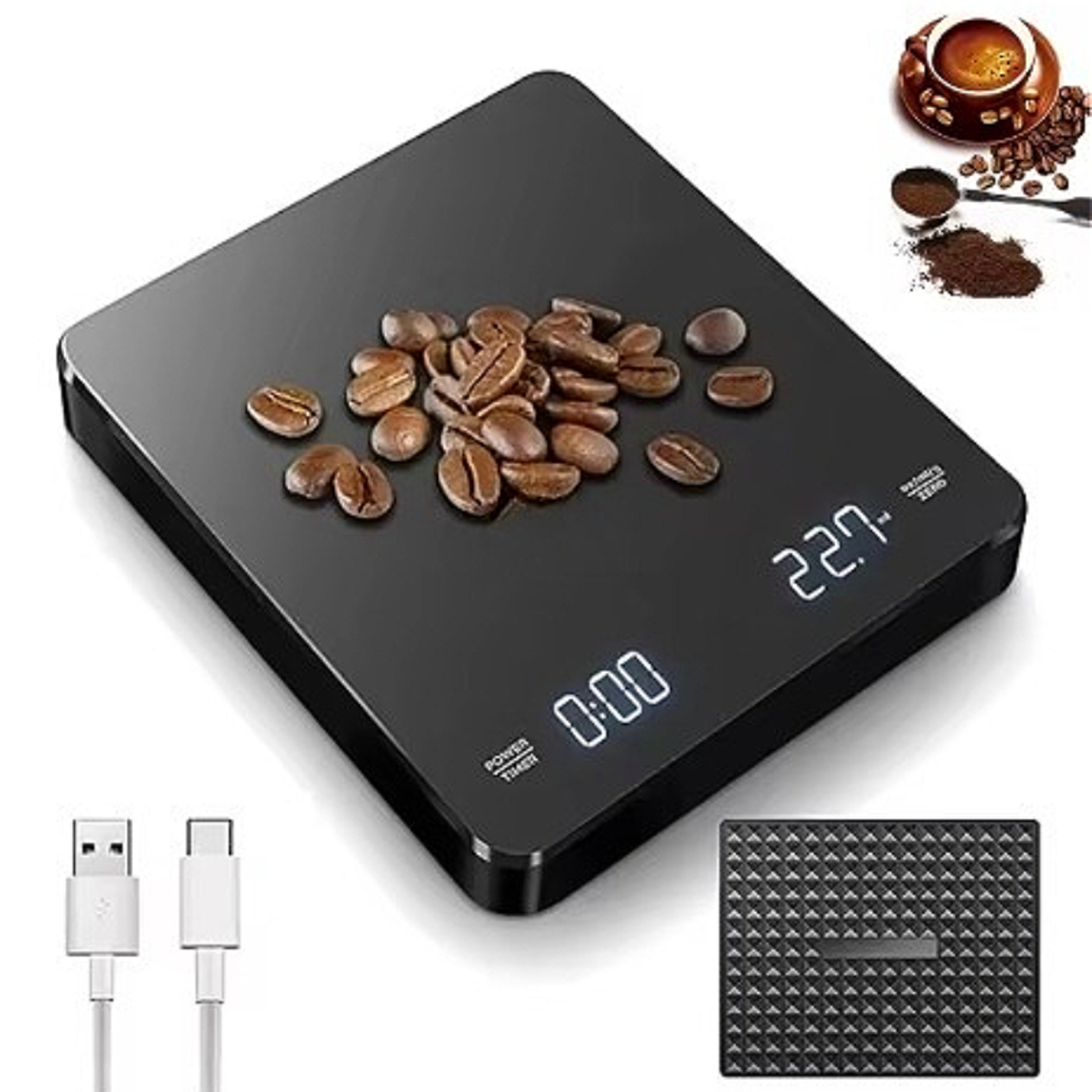 Digital Coffee Scale With Timer LED Display Silicone Pad USB Charging Electronic Coffee Scale Home  0