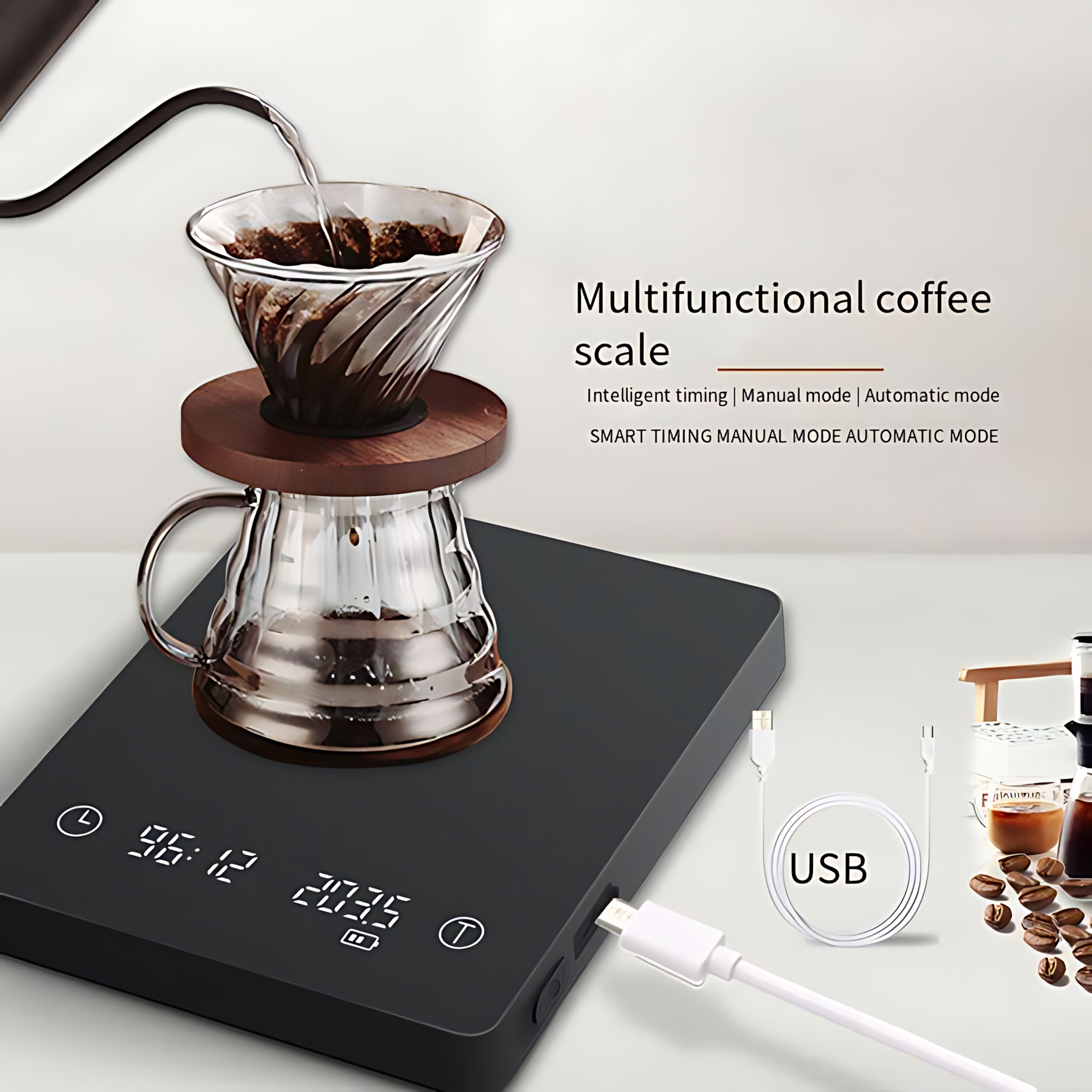 Digital Kitchen Scale With Timer Drip Coffee Scale LED Display Food Weight Scale USB Charging 1