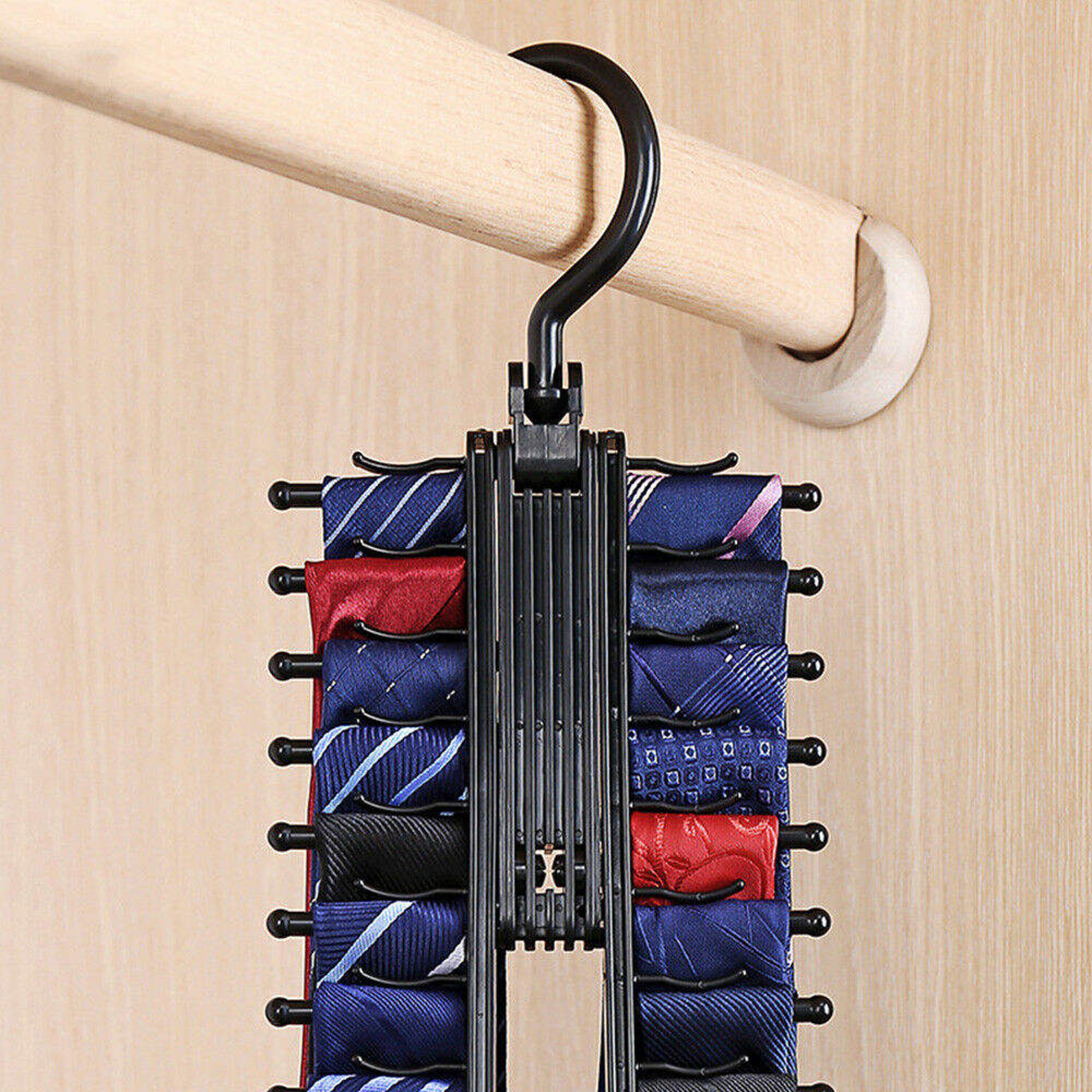 Adjustable Belt Scarf Tie Rack Holder, Compact Rotating Plastic Hanger – view 5