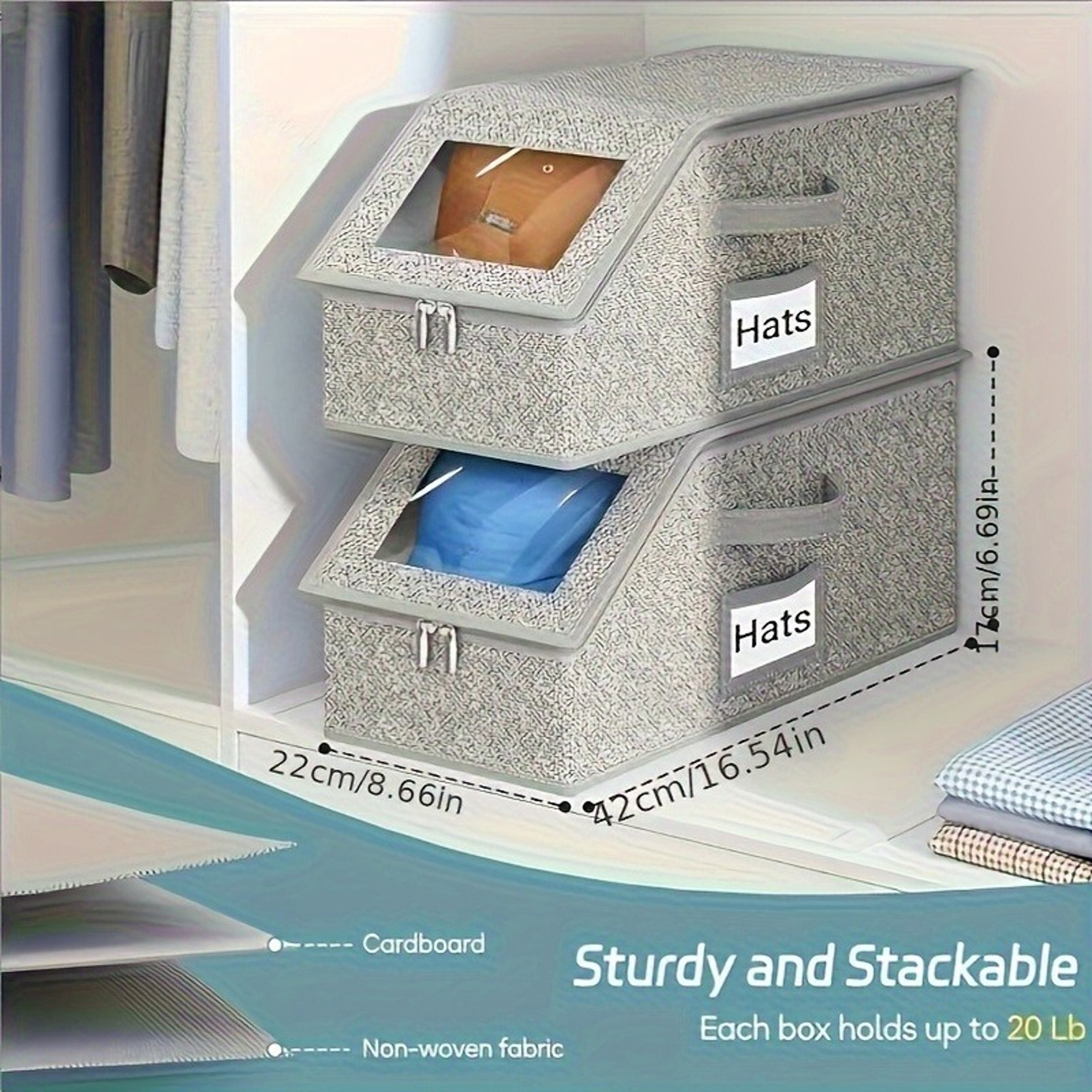 Foldable Fabric Closet Organizer Dustproof Baseball Cap Storage Box Stackable Container For Hats Cl 5