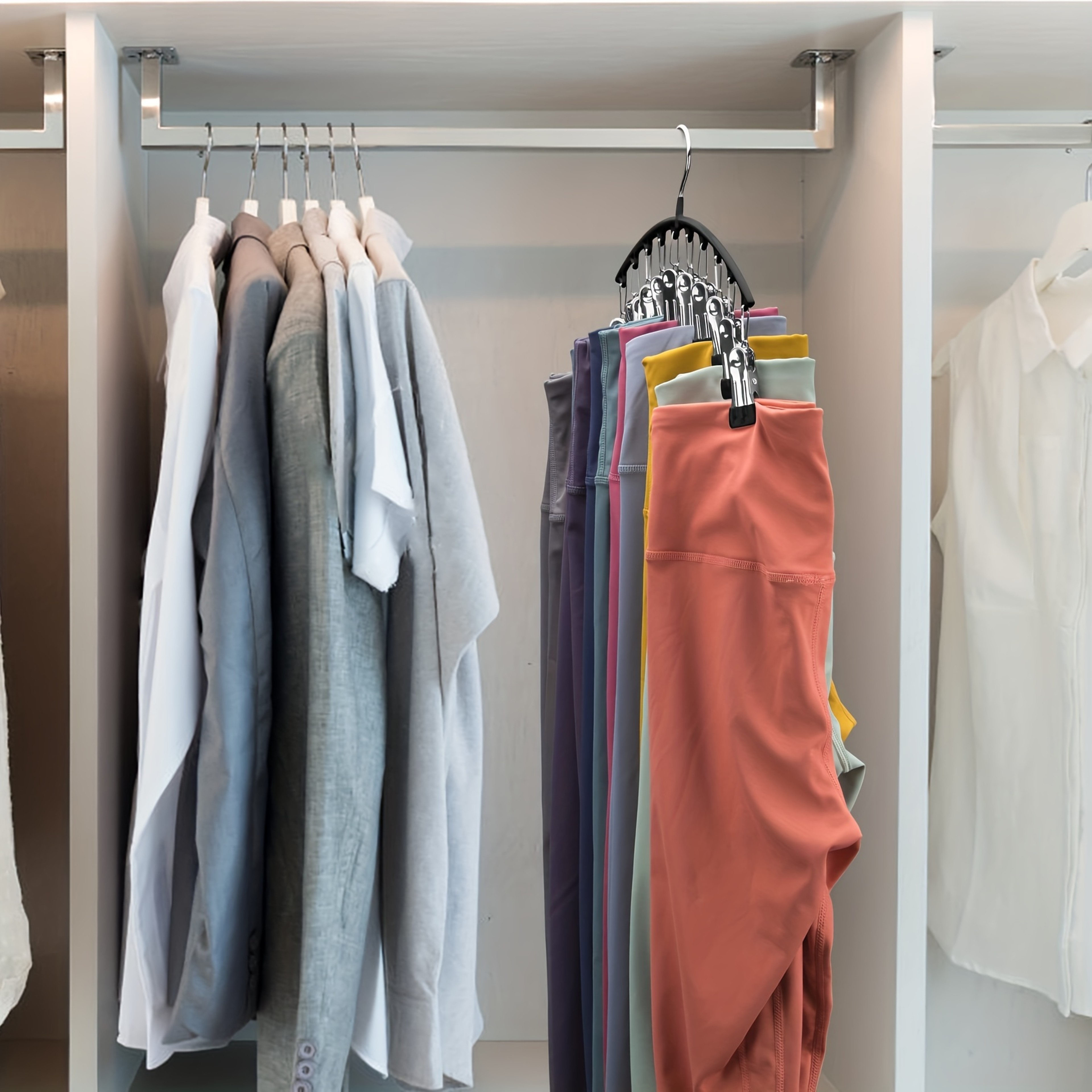 Metal Pants Hanger with Clothespins, Curved Shape Yoga Pants Closet Organizer – view 5