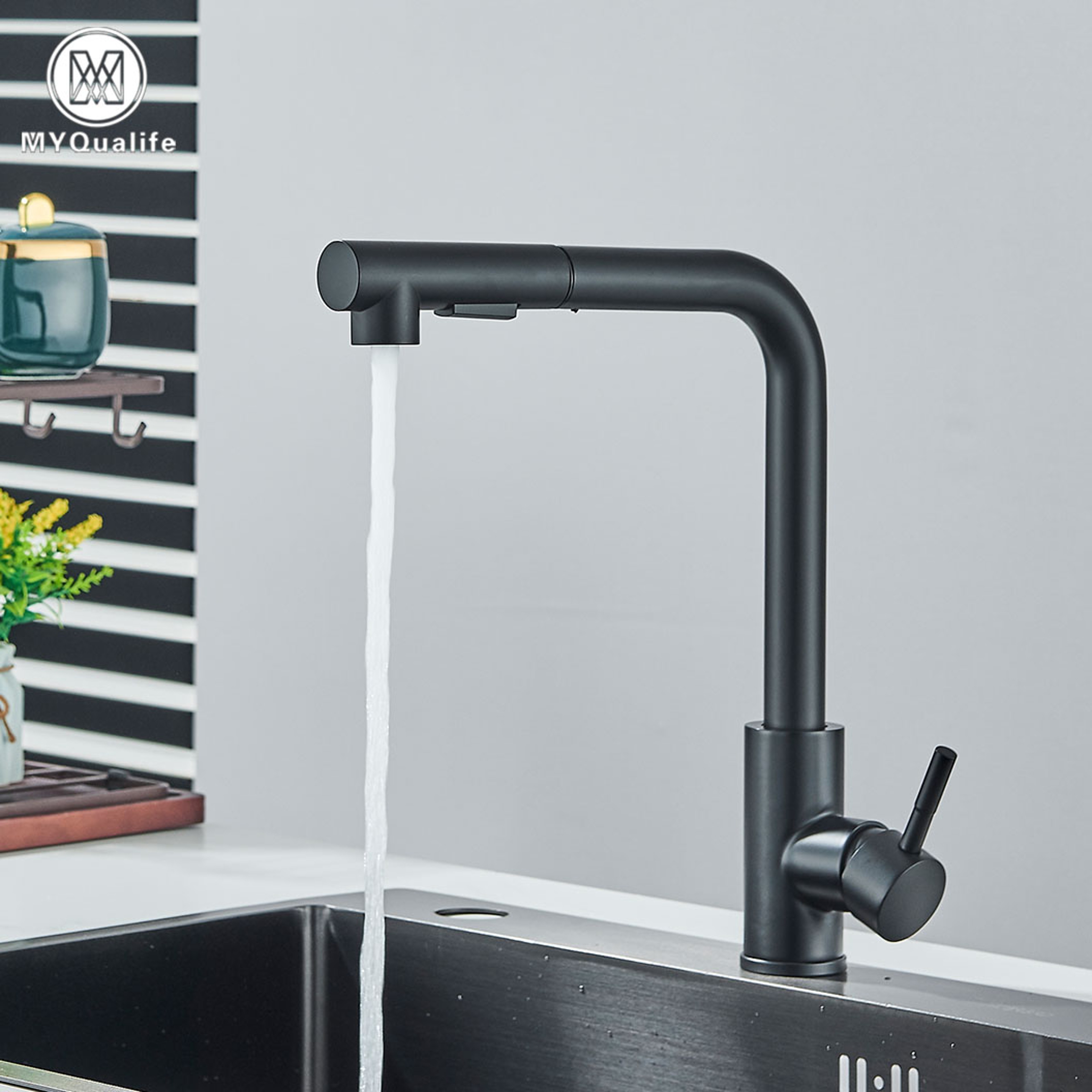 Stainless Steel Pull Out Kitchen Sink Faucet Hot Cold Water Mixer Tap With Two Mode Stream Sprayer  0
