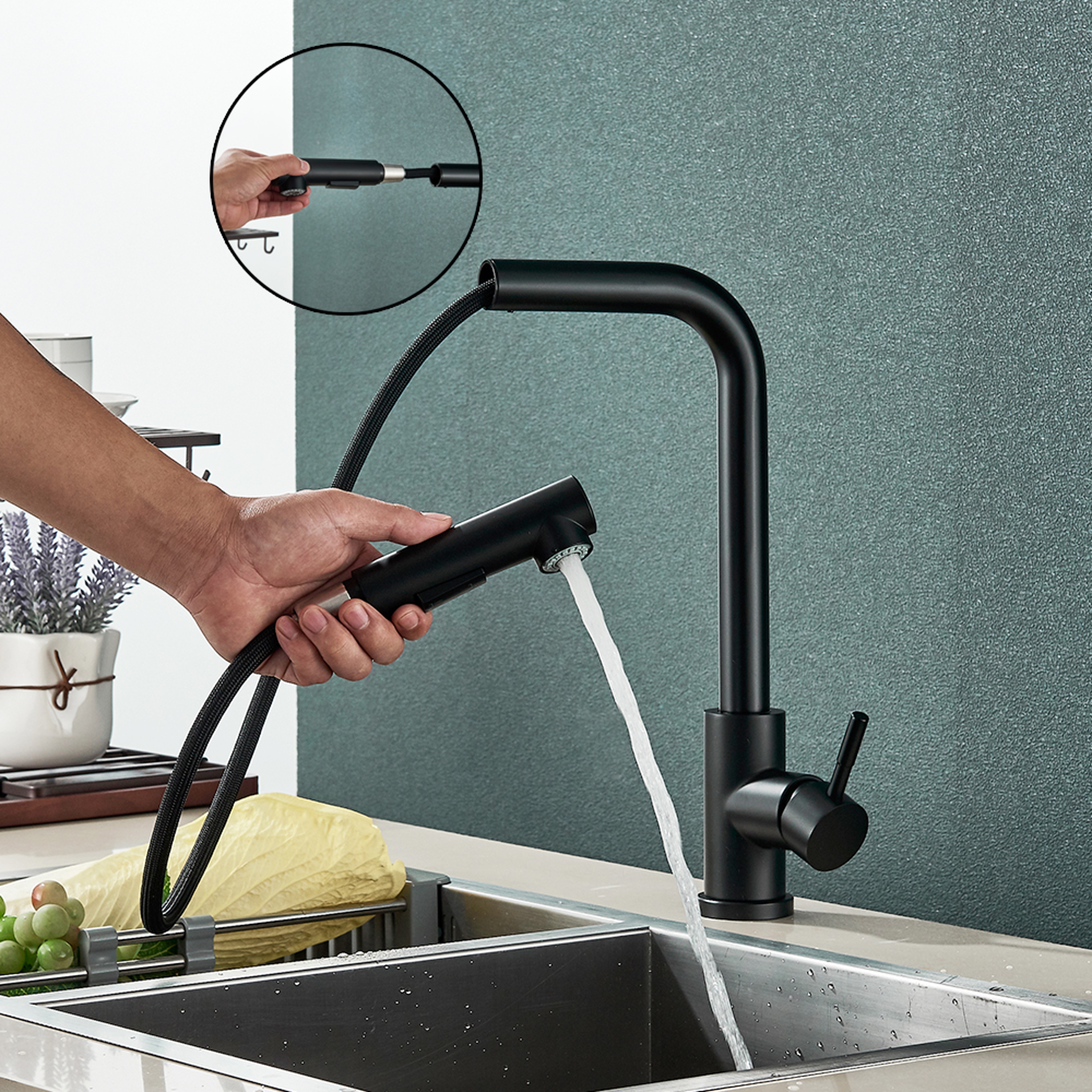 Stainless Steel Pull Out Kitchen Sink Faucet Hot Cold Water Mixer Tap With Two Mode Stream Sprayer  1