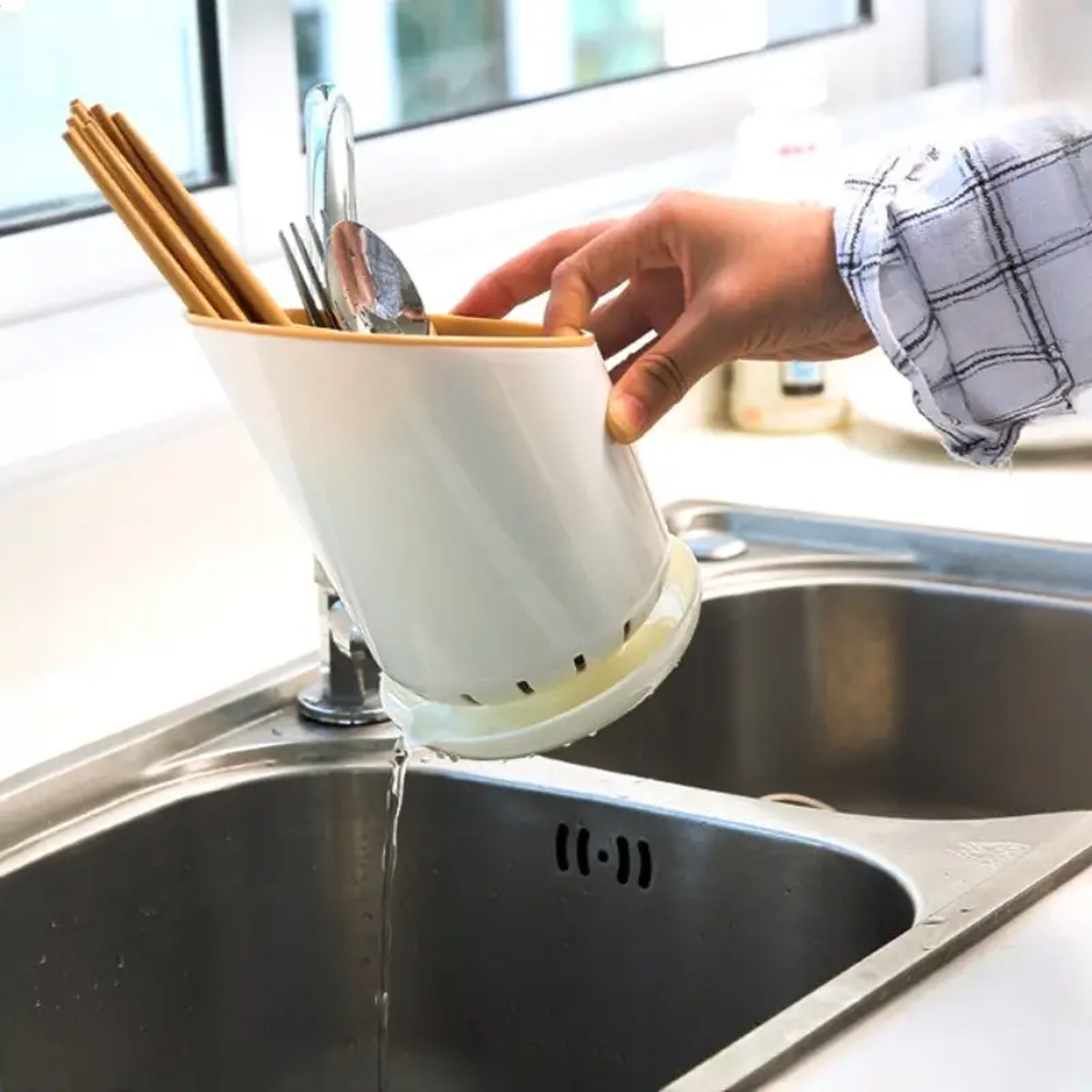 Chopsticks Tube With Drain Plate Kitchen Storage Holder Tableware Organizer Rack Home Kitchen Stora 3