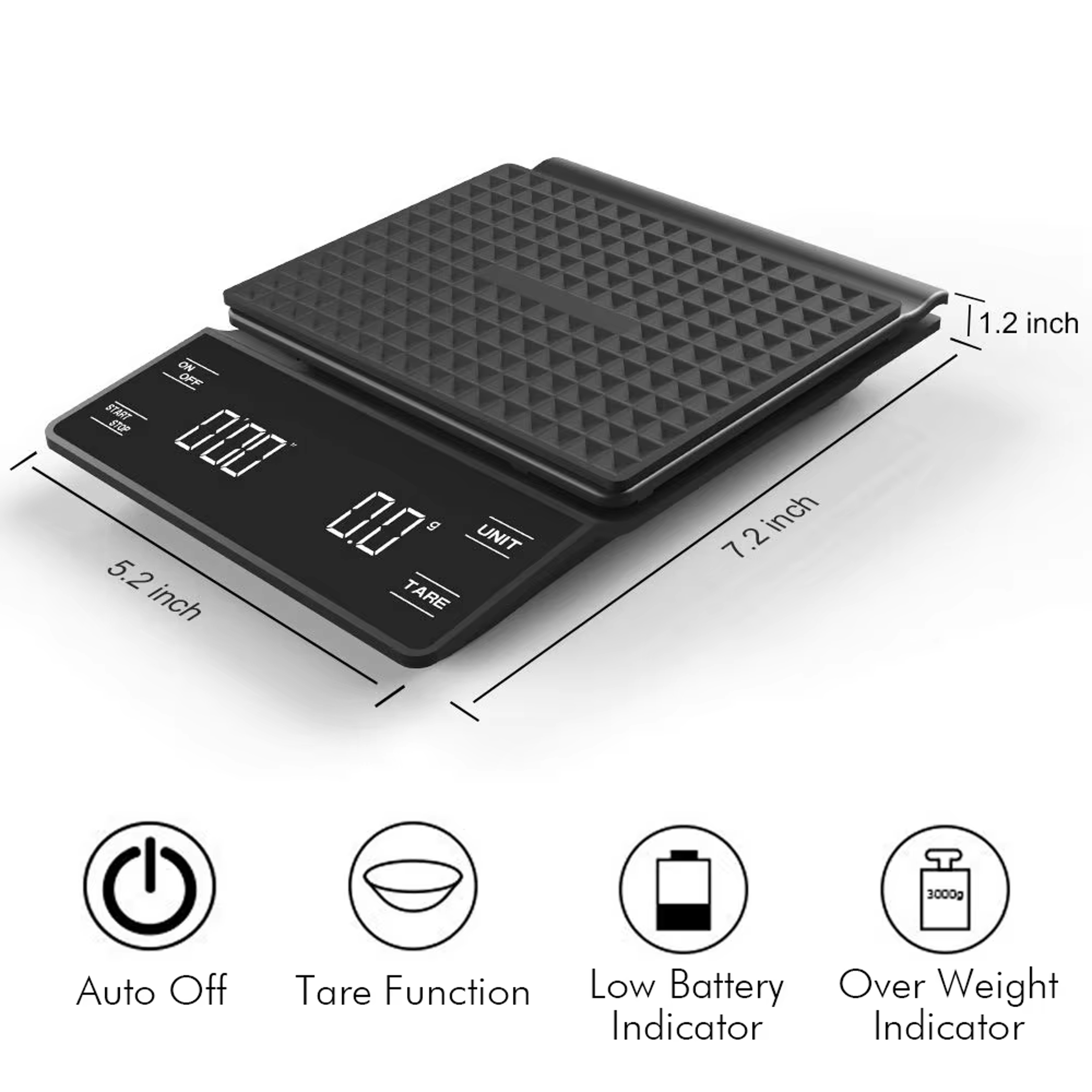 High Precision Digital Kitchen Weight Grams Scale With Timer Portable Coffee Balance for Food Espresso Tools – view 6