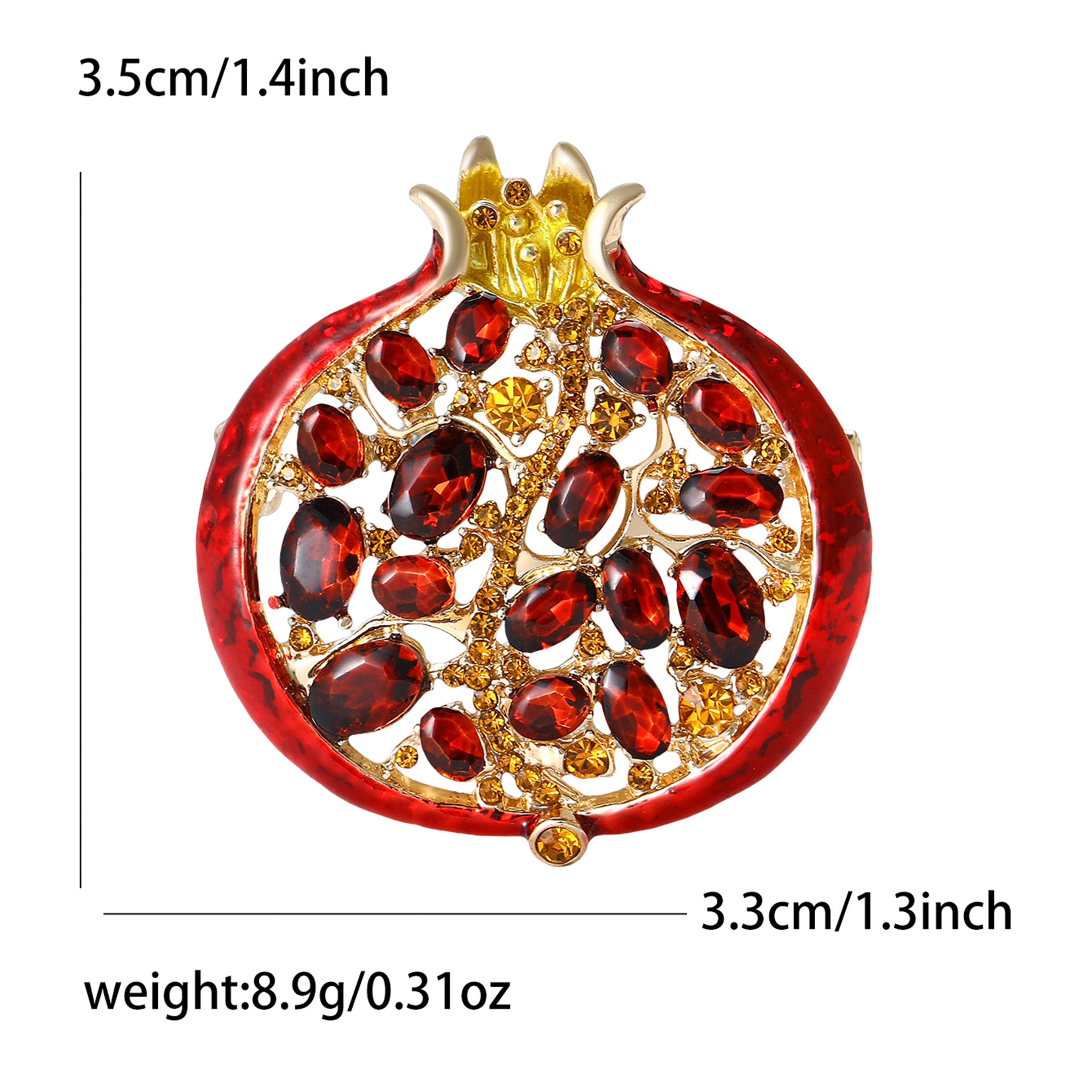 Enamel Fruit Plant Pomegranate Brooch with Luxury Rhinestones for Women Party Gifts – view 2