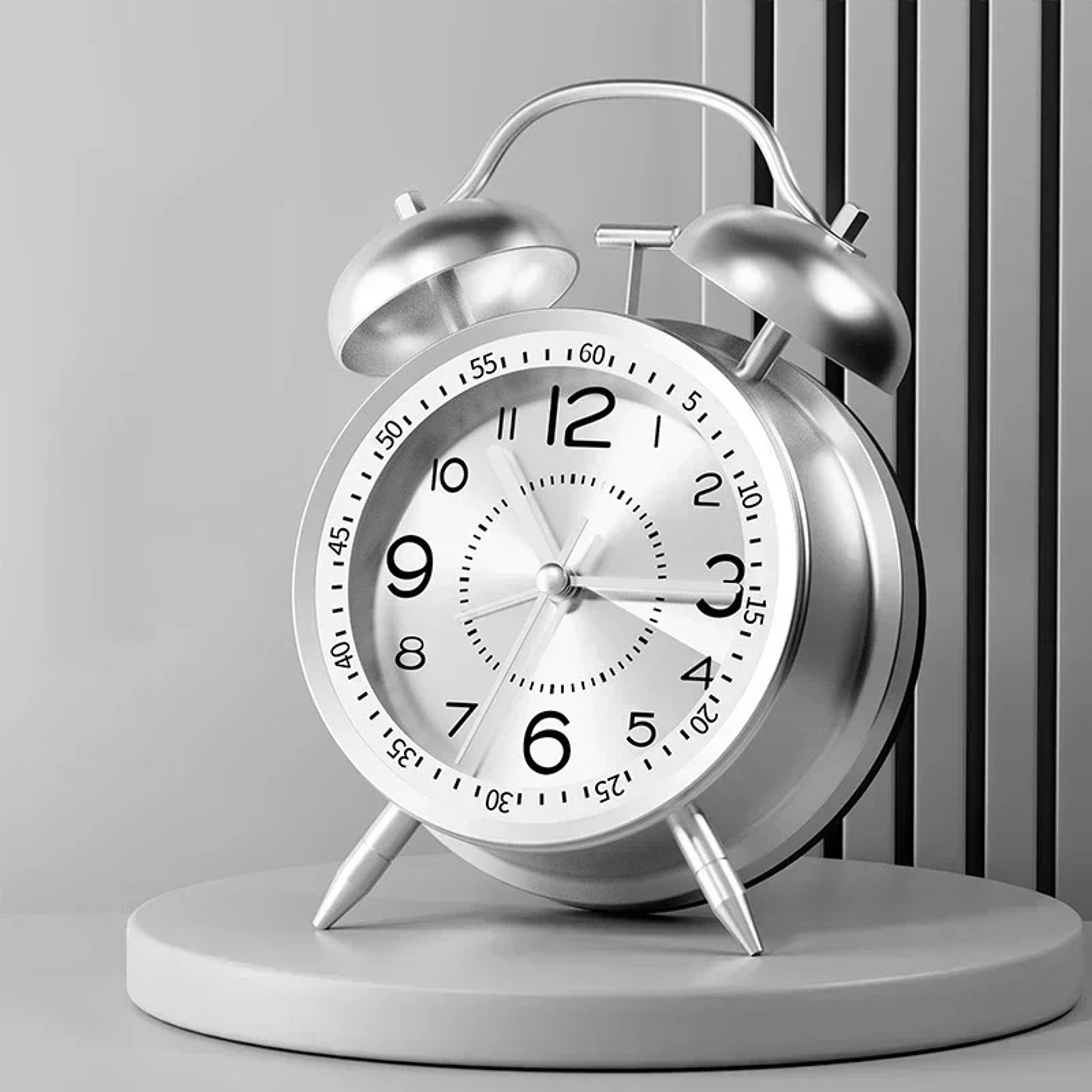 Twin Bell Loud Alarm Clock With Metal Frame And 3D Dial Battery Operated Desk Table Clock With Back 6