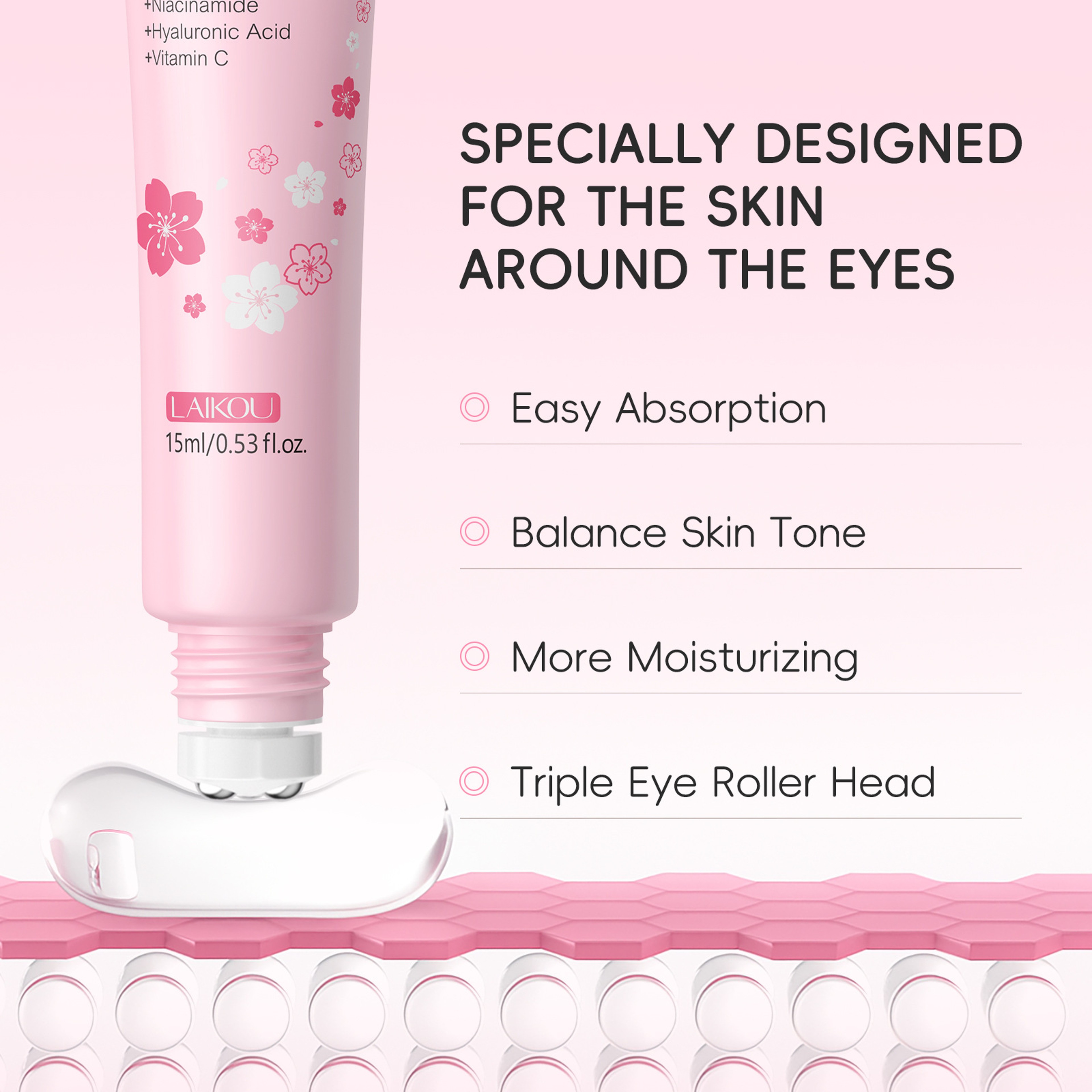 Hyaluronic Acid Sakura Eye Serum Roller for Dark Circles Moisturizing Cream Skin Care Treatment – view 3