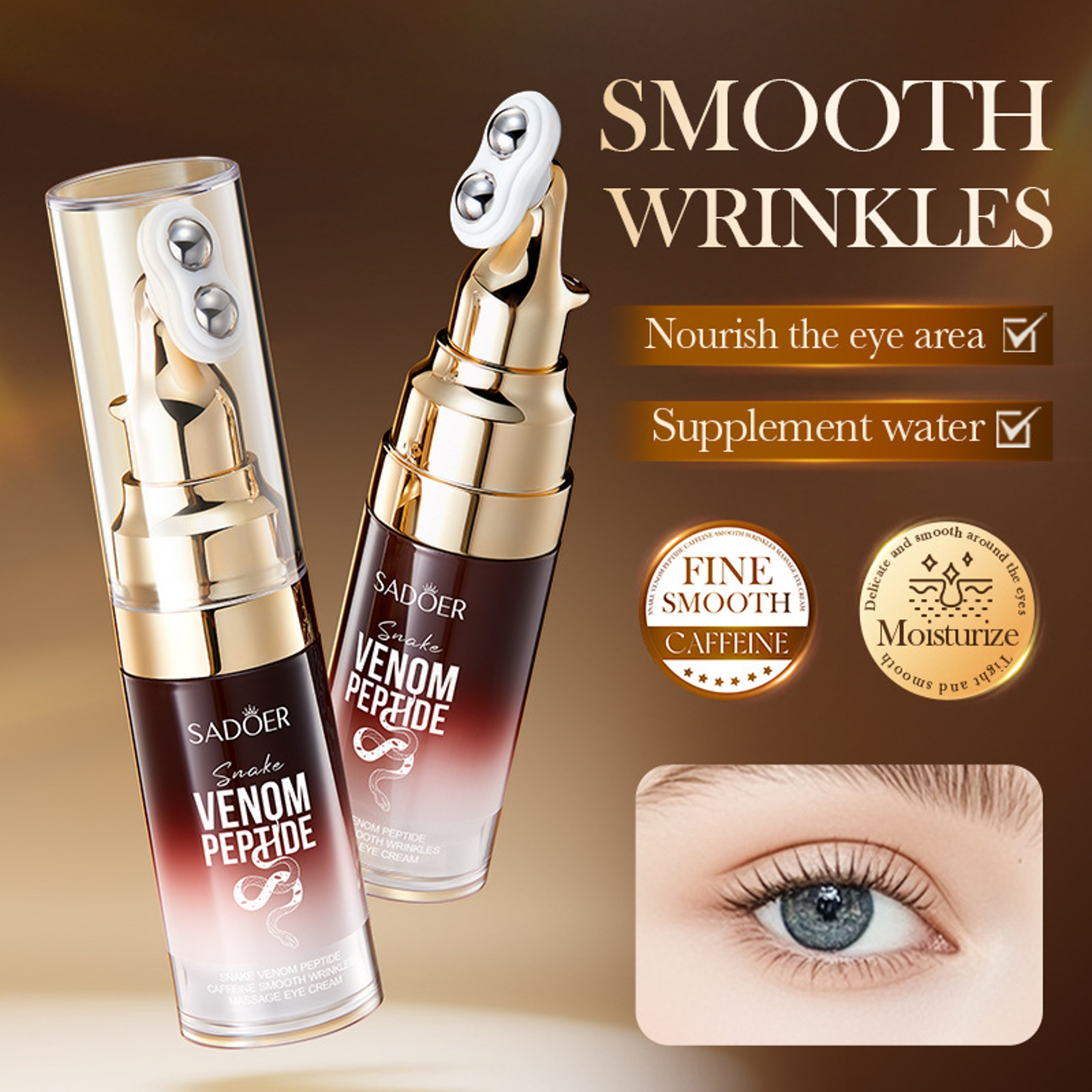 Anti Wrinkle Snake Venom Eye Cream With Roller Ball Caffeine Eye Serum Hydrating Fades Fine Lines S 0
