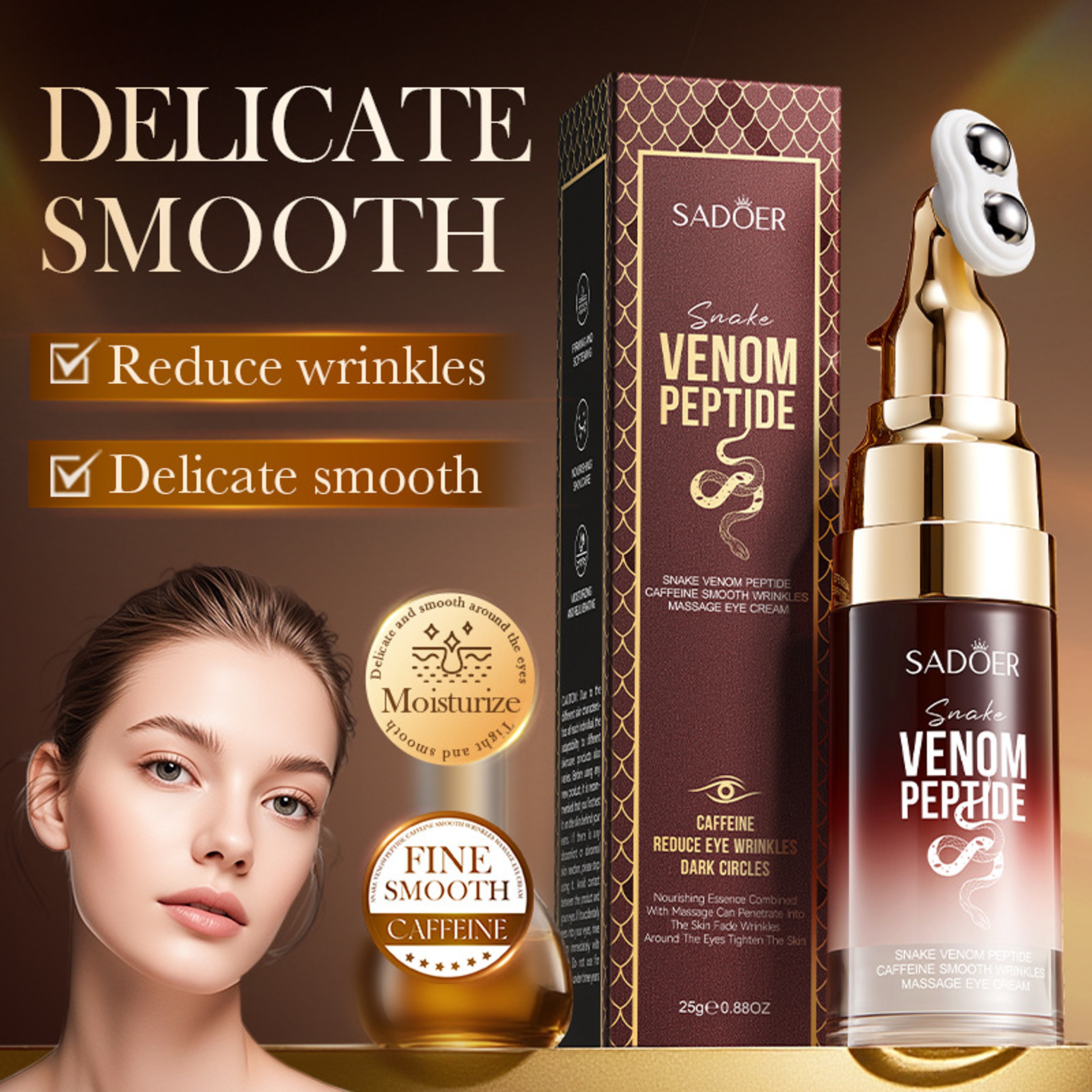 Anti Wrinkle Snake Venom Eye Cream With Roller Ball Caffeine Eye Serum Hydrating Fades Fine Lines S 1