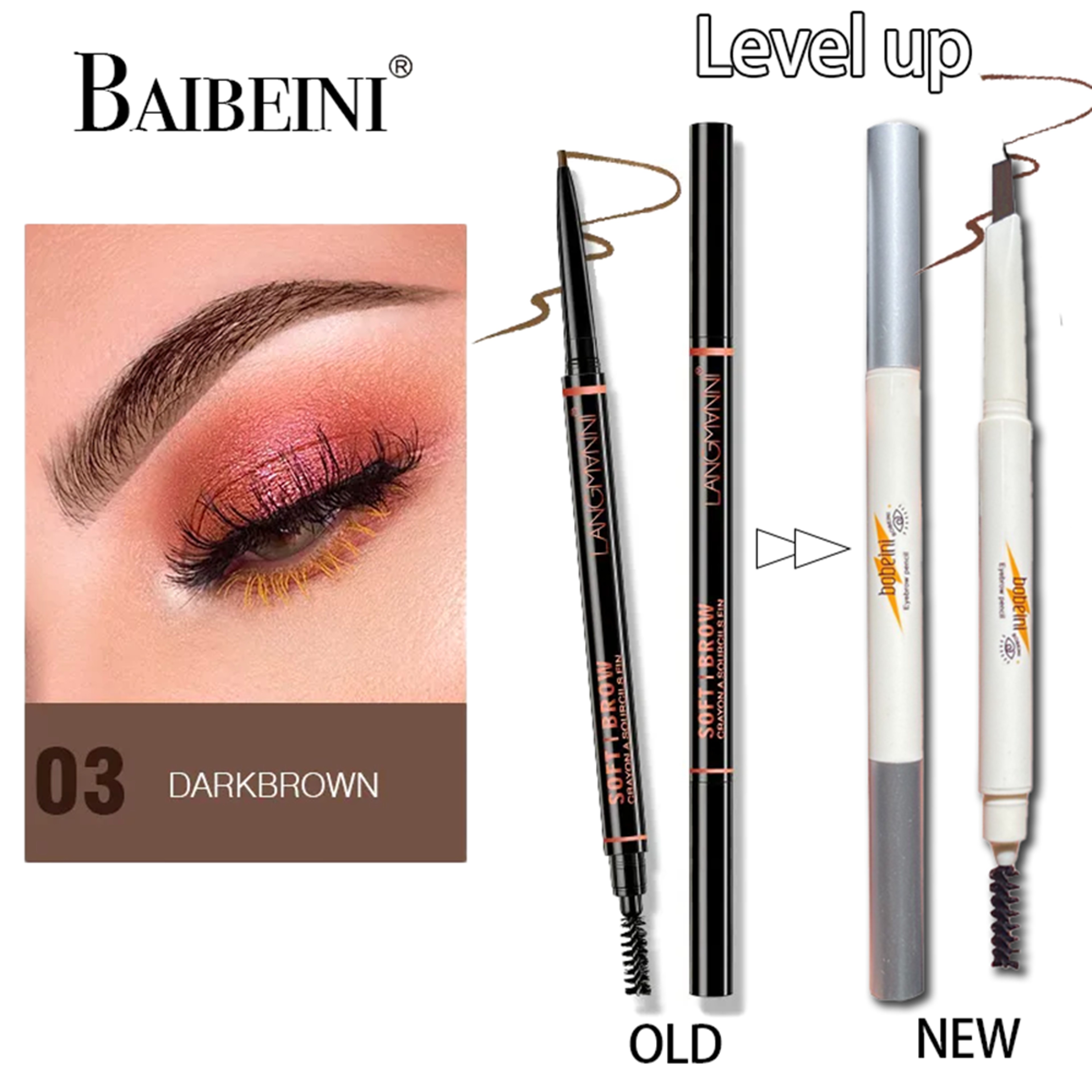 Waterproof ThinHead DoubleEnded Eyebrow Pencil LongLasting AutoRotate Brush Tip Natural Contour 8