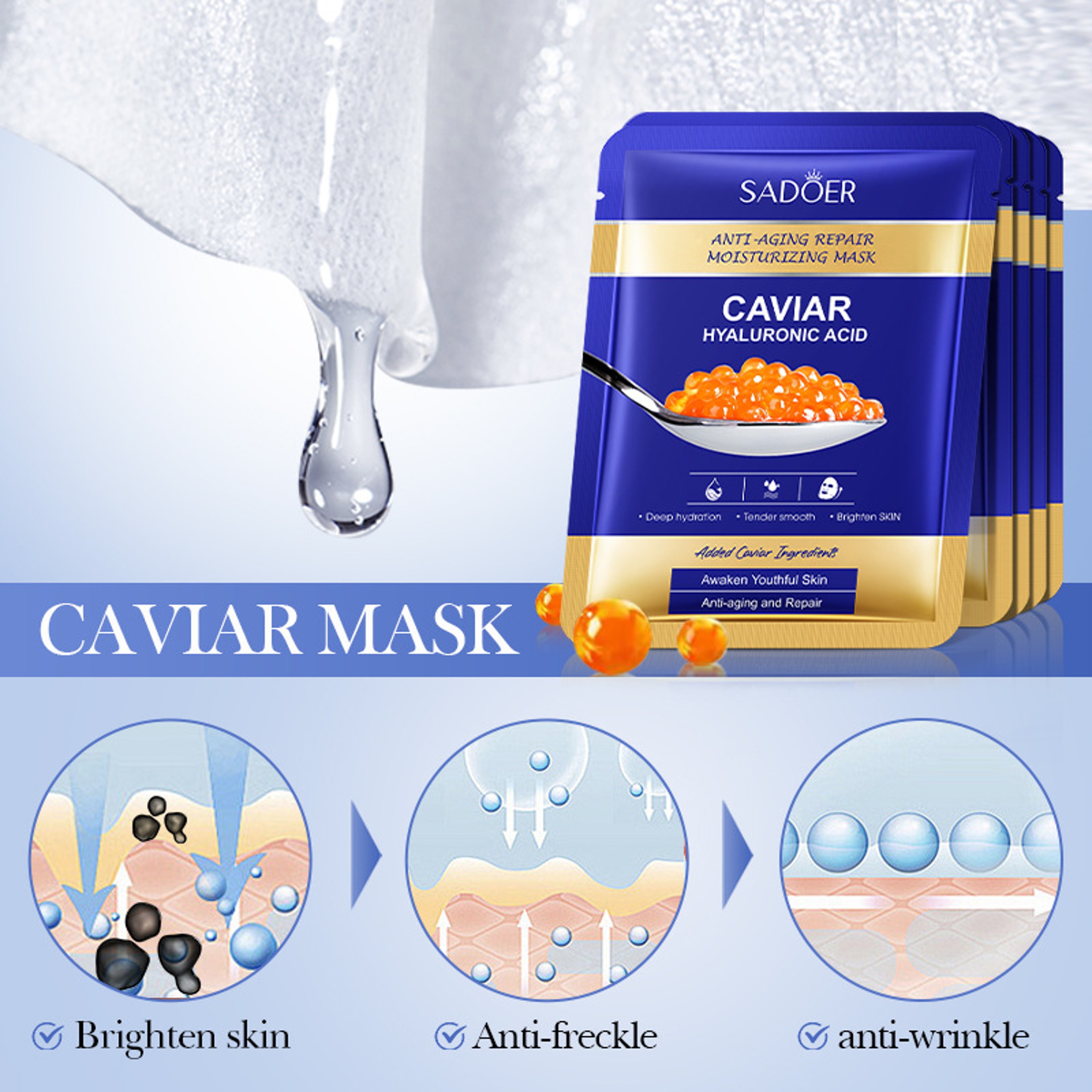 Hyaluronic Acid Caviar Moisturizing Face Mask For Firming Brightening Hydrating Facial Skin Care 2