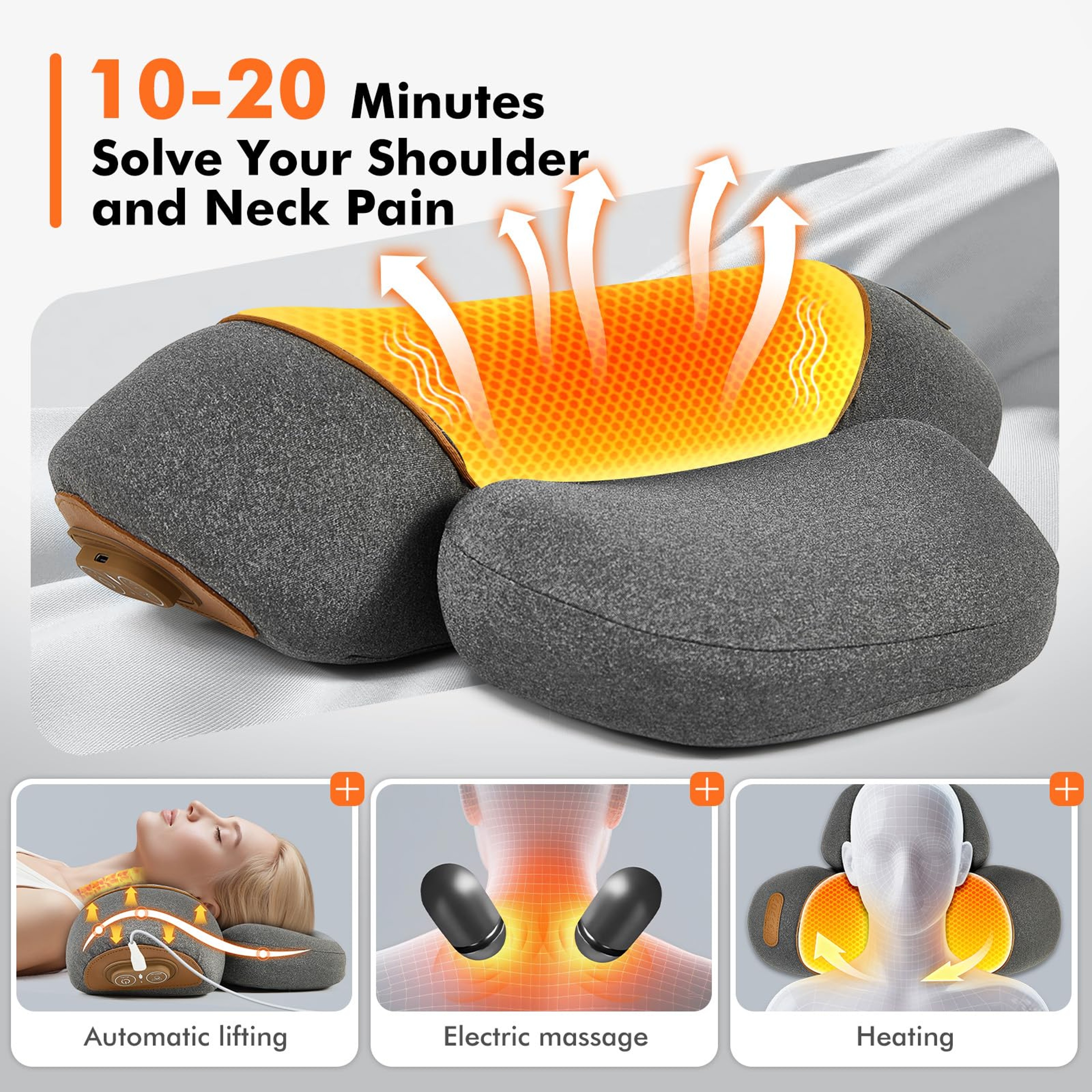 Neck Massager Pillow For Shoulder Deep Tissue Hump Corrector With Heating And Traction Function For 4