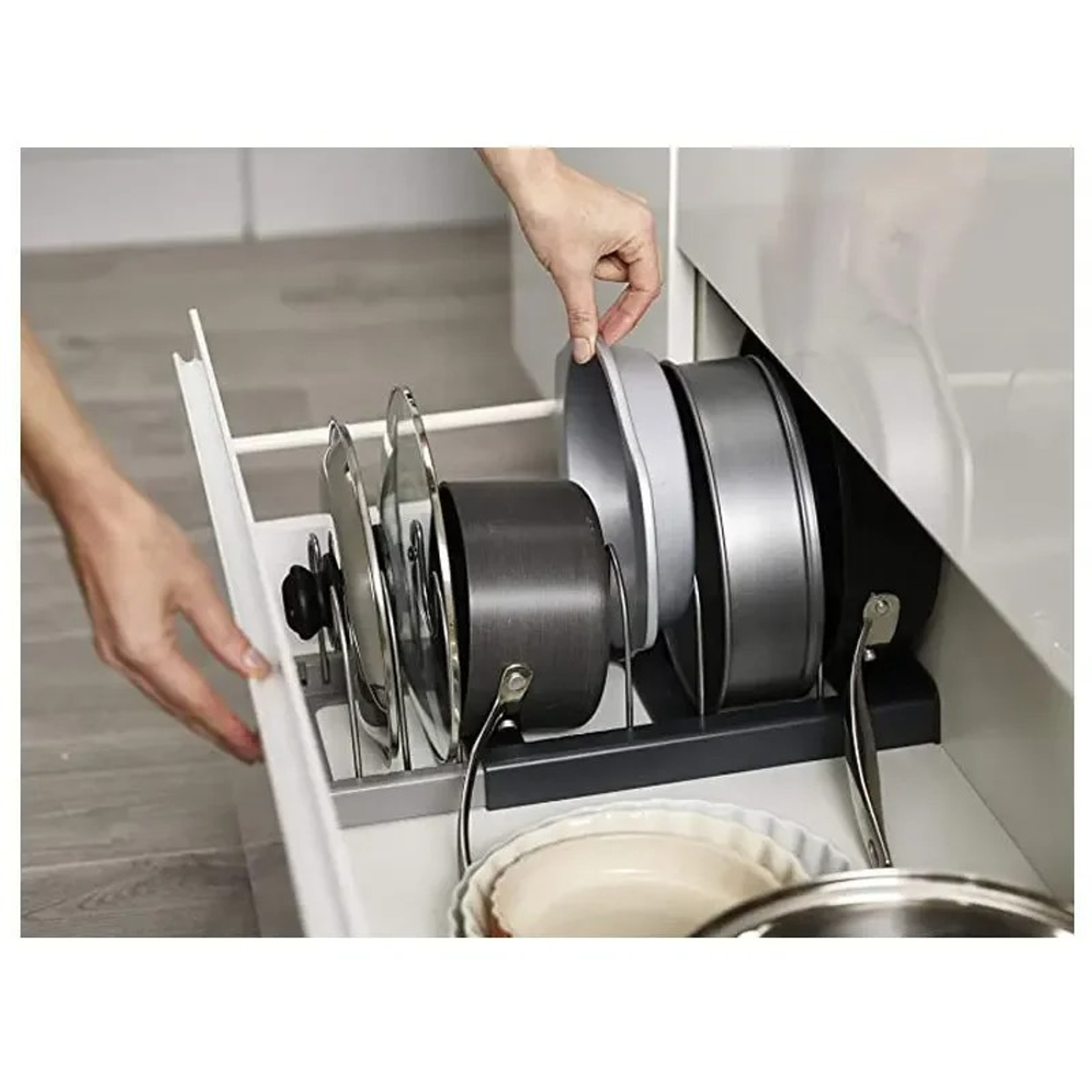 Kitchen Cabinet Organizers For Pots And Pans Expandable Storage Rack Drying Cutting Board Cookware  3