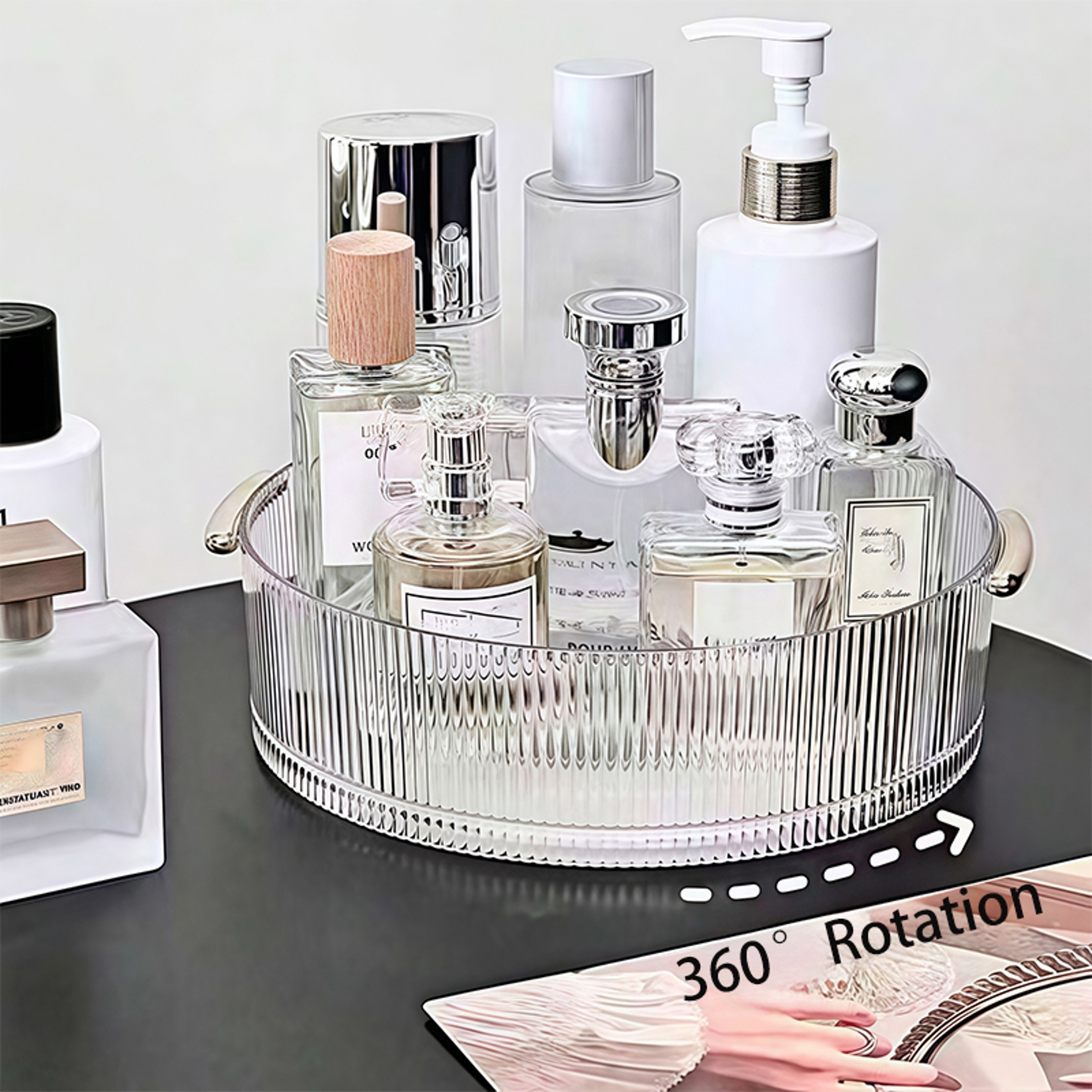 Rotating Turntable Desktop Storage Box, Rotating Cosmetic Storage Box, Large Capacity Round Transparent Tray – view 6