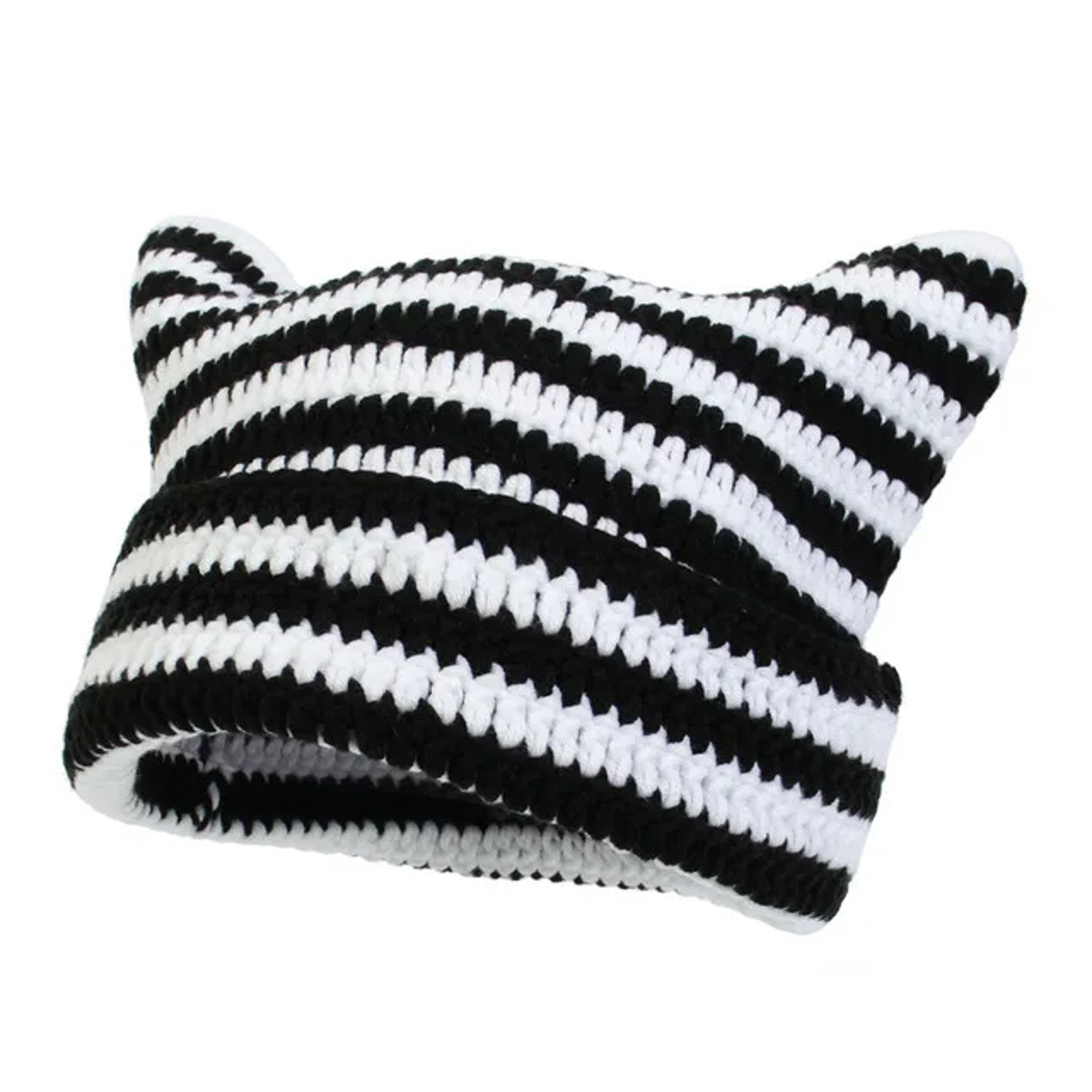 New Japanese Streetwear Harajuku Beanie Little Devil Striped Knitted Hat Women Girls Autumn Winter C