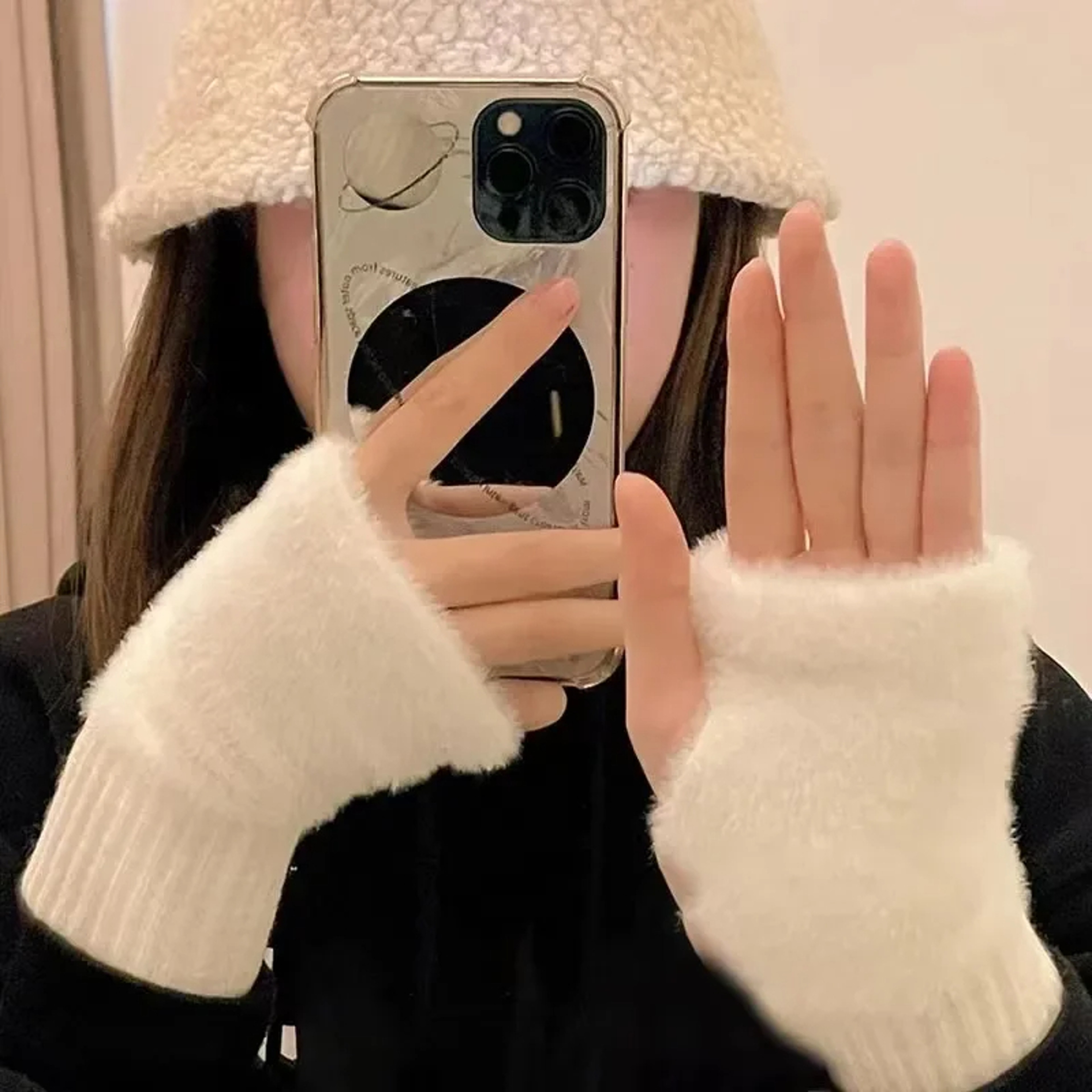 New Mink Fleece Half Finger Gloves For Womens Soft Winter Warmth Luxury Solid Color Plush Knitted G