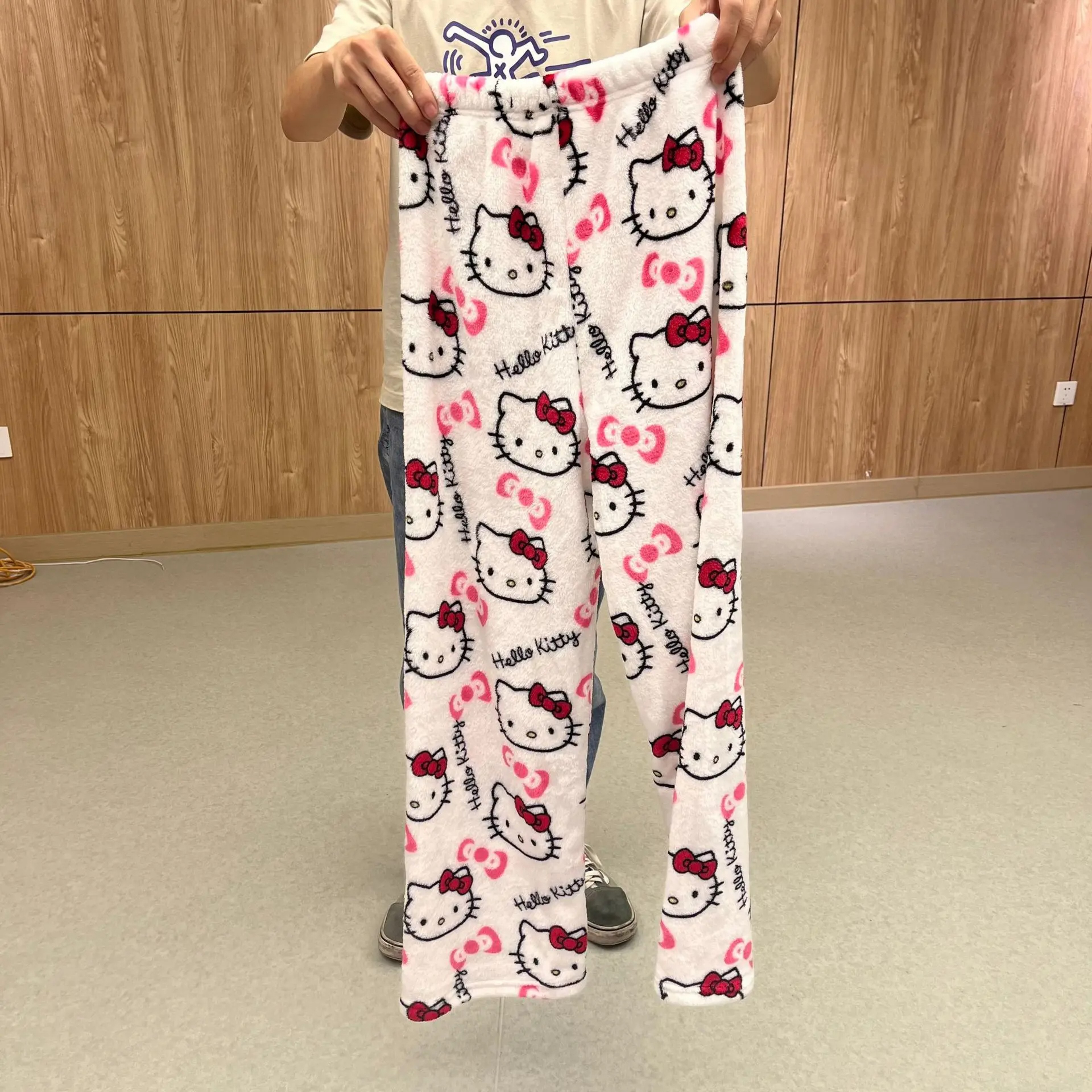 2024 Sanrio Hello Kitty Pajamas Halloween Flannel Fashion Trouserswomen Kawaii Woolen Anime Cartoon