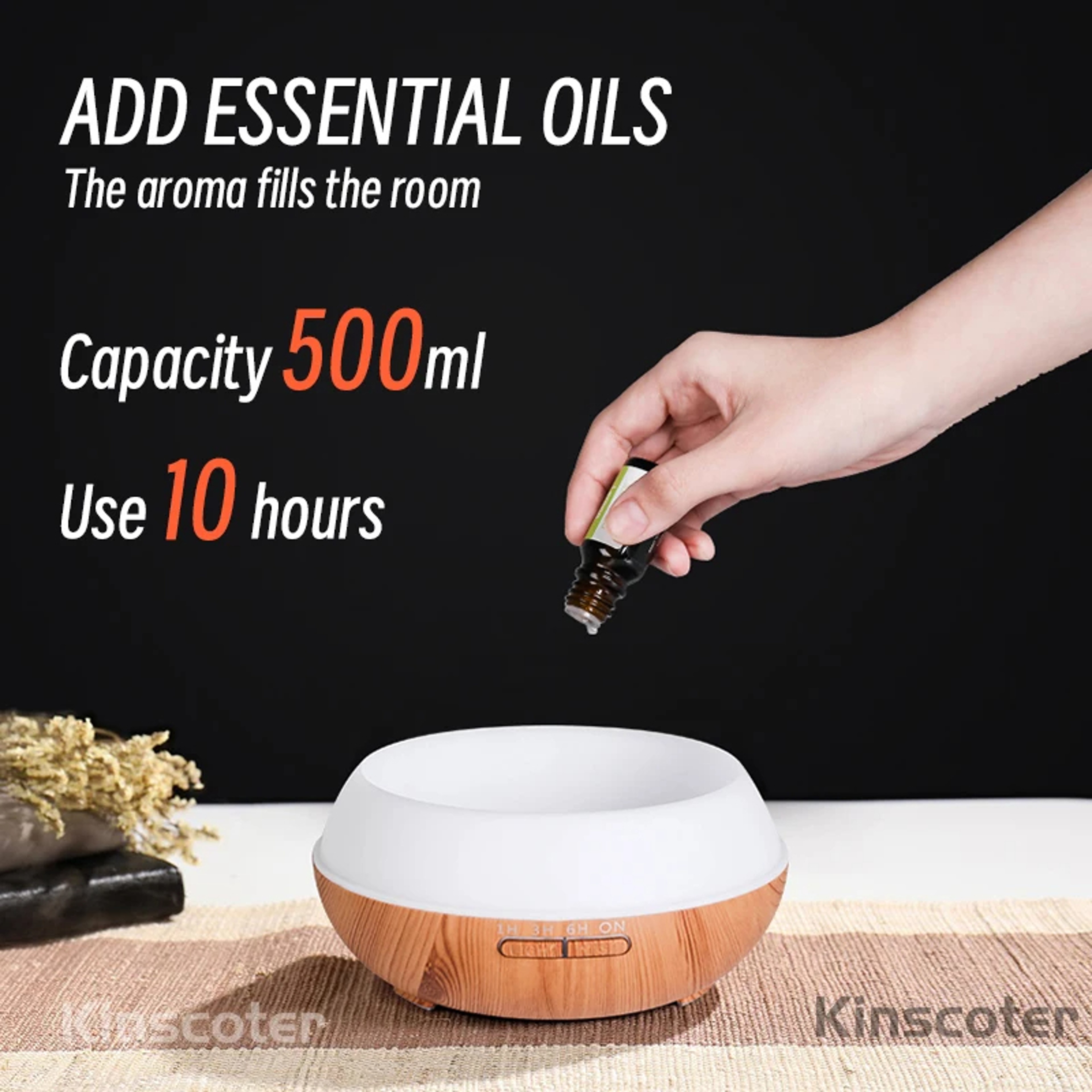 High Quality 500ml Aromatherapy Essential Oil Diffuser Wood Grain Remote Control Ultrasonic Air Humi