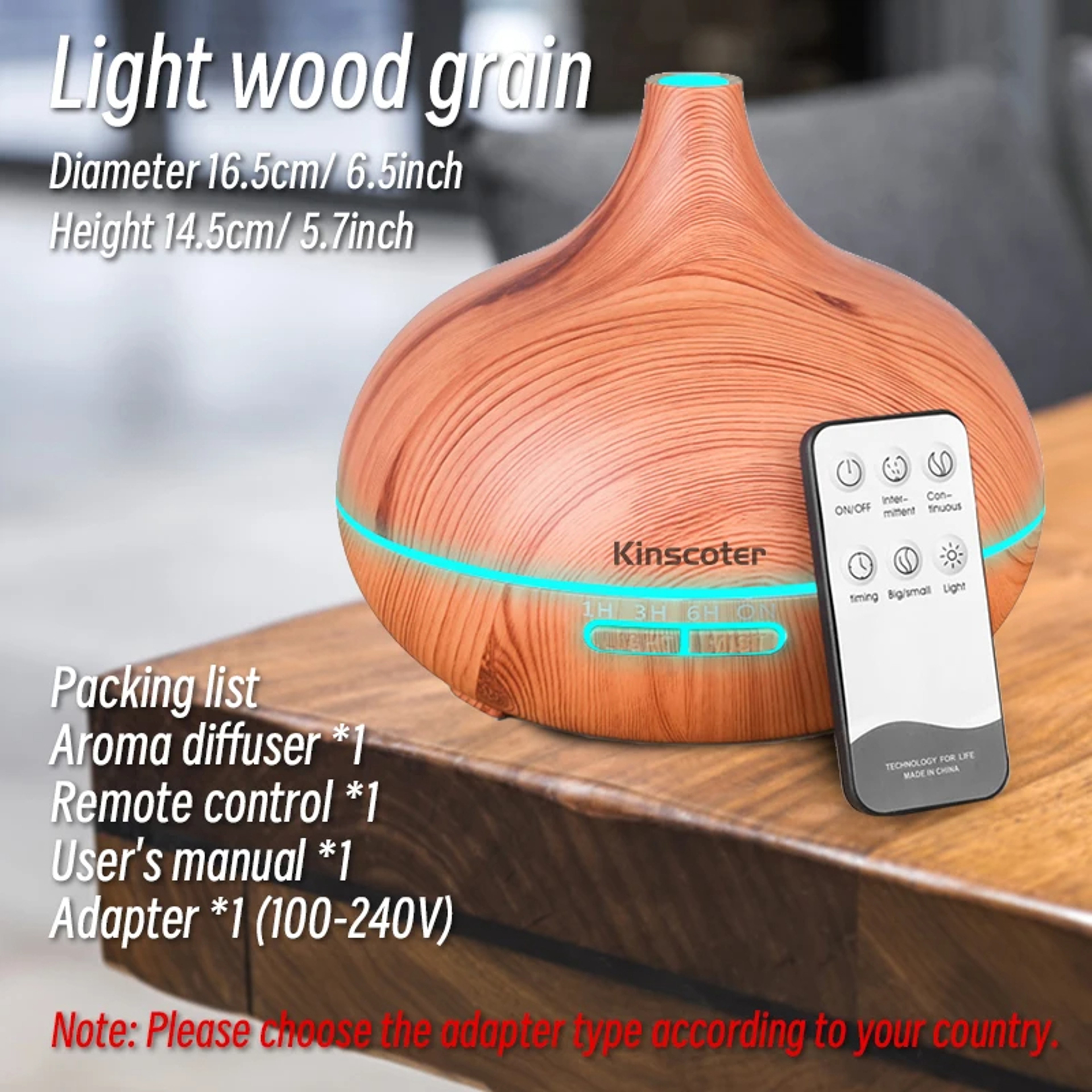 High Quality 500ml Aromatherapy Essential Oil Diffuser Wood Grain Remote Control Ultrasonic Air Humi